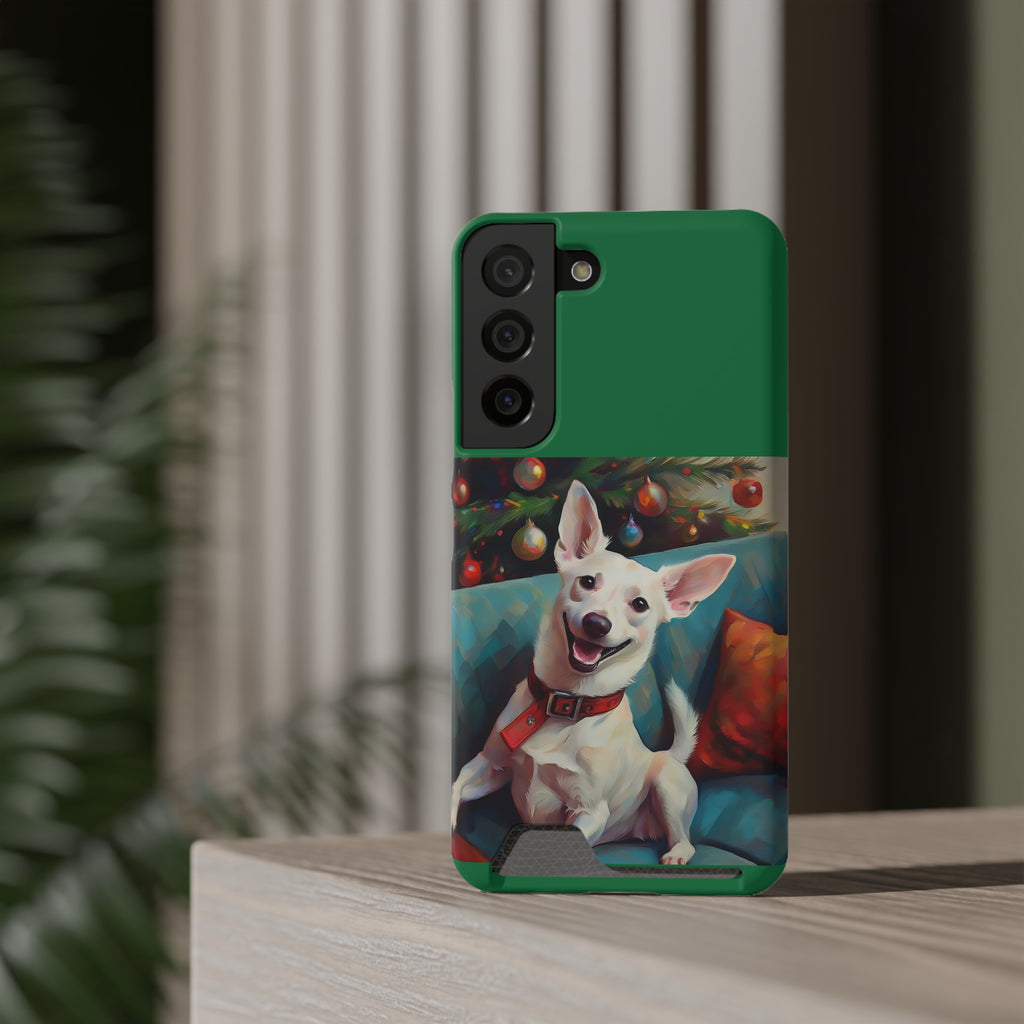 White Corgi Holiday II Phone Case with Card Holder