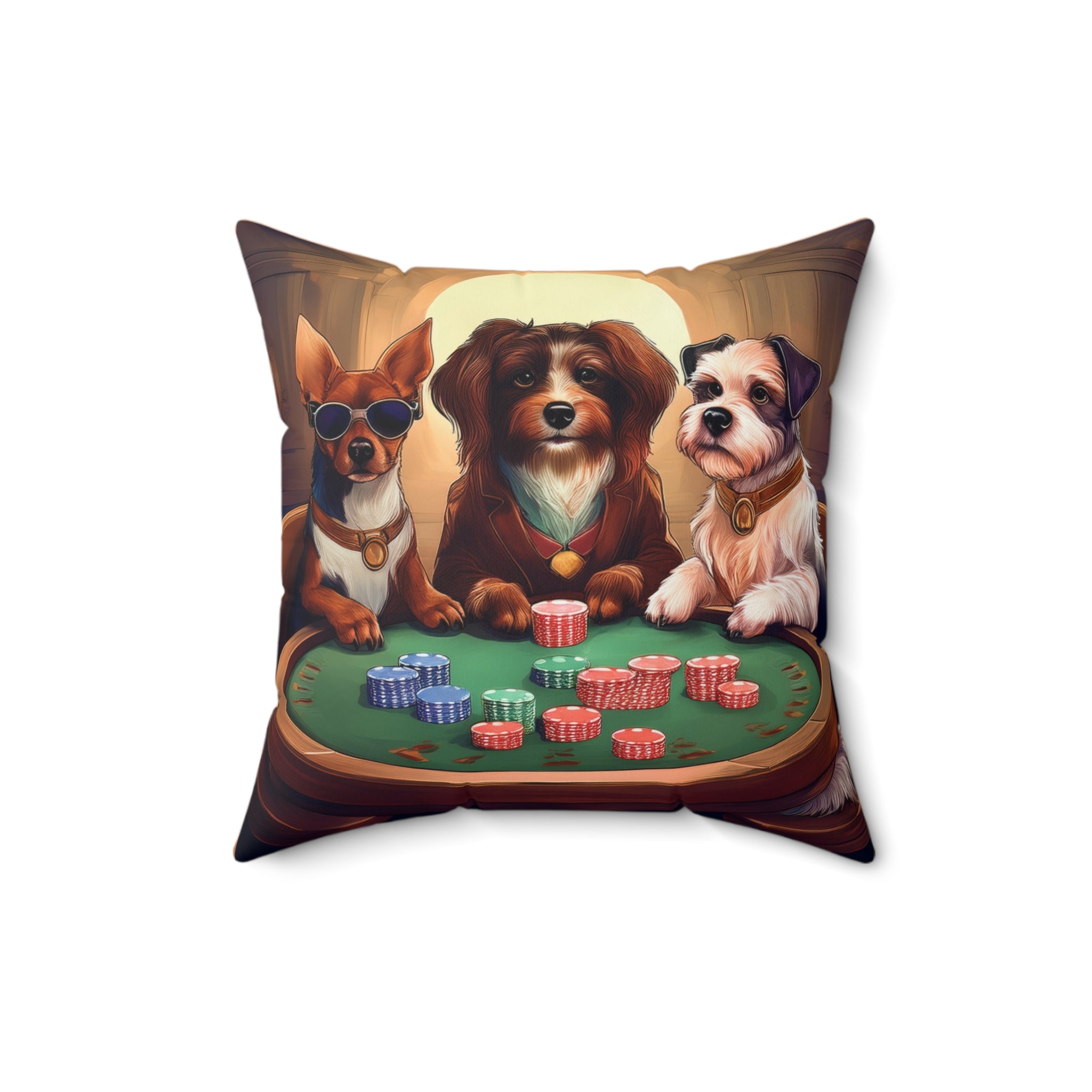 Puppy Poker Polyester Square Pillow
