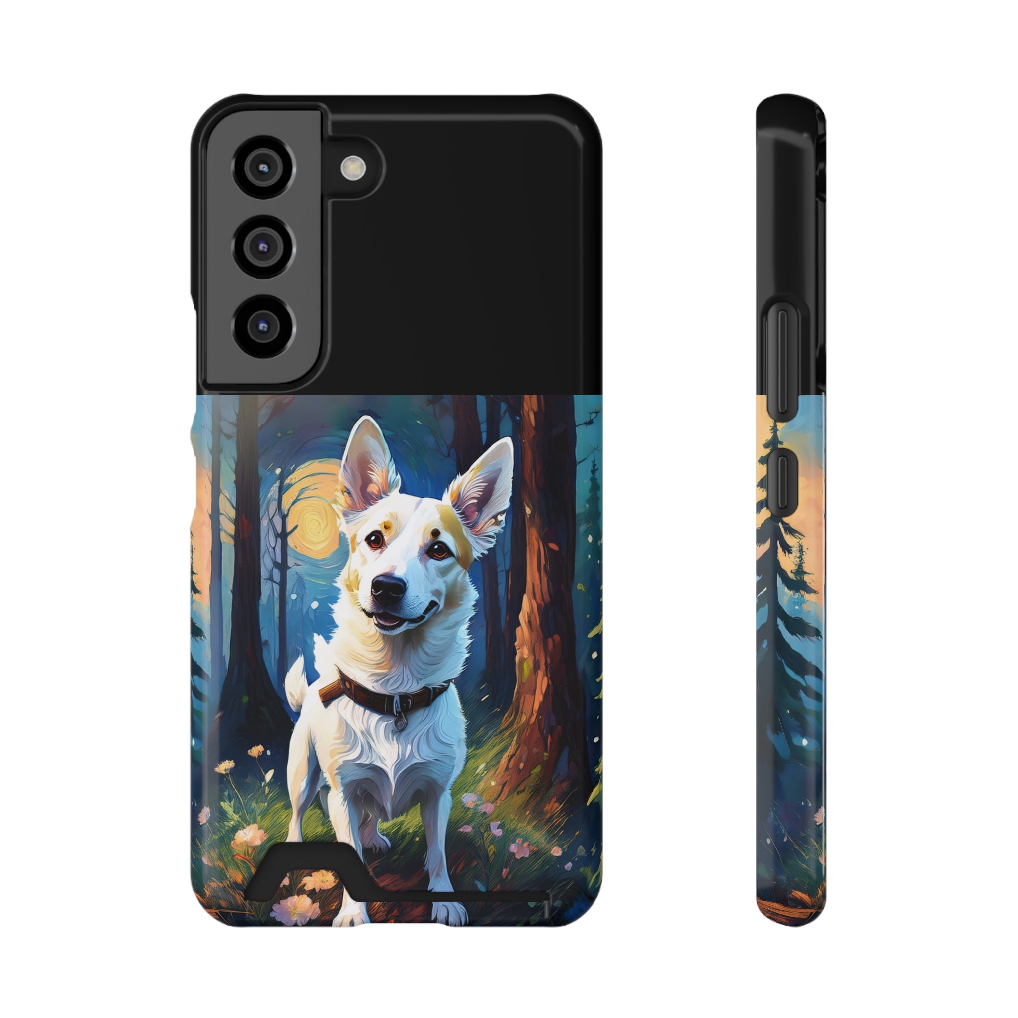 White/Tan Dog Forest Walk Phone Case with Card Holder