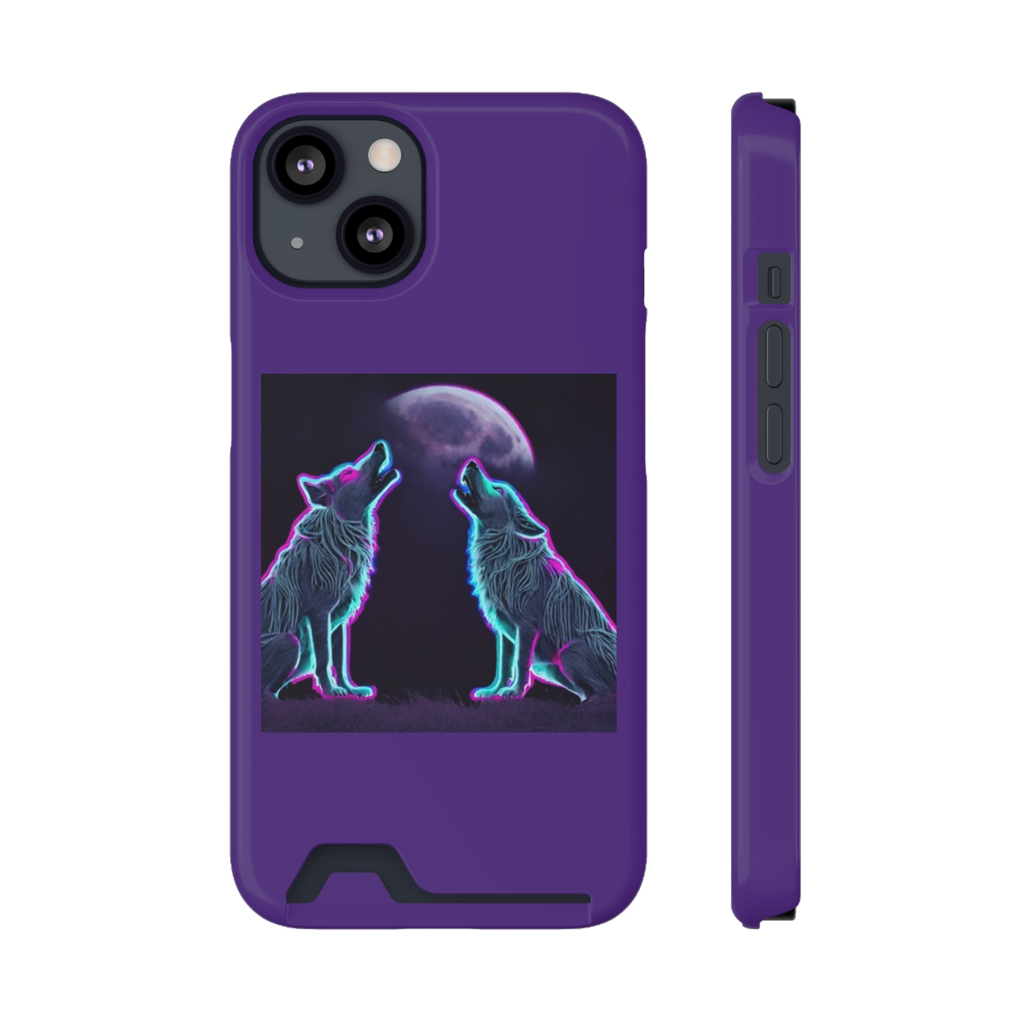 Neon Wolves Howling Phone Case with Card Holder