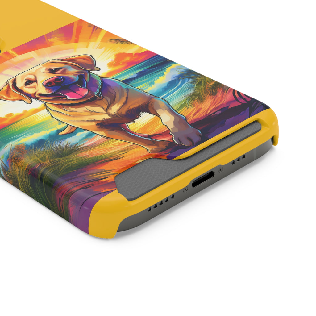 Yellow Lab Sunset Beach Phone Case with Card Holder
