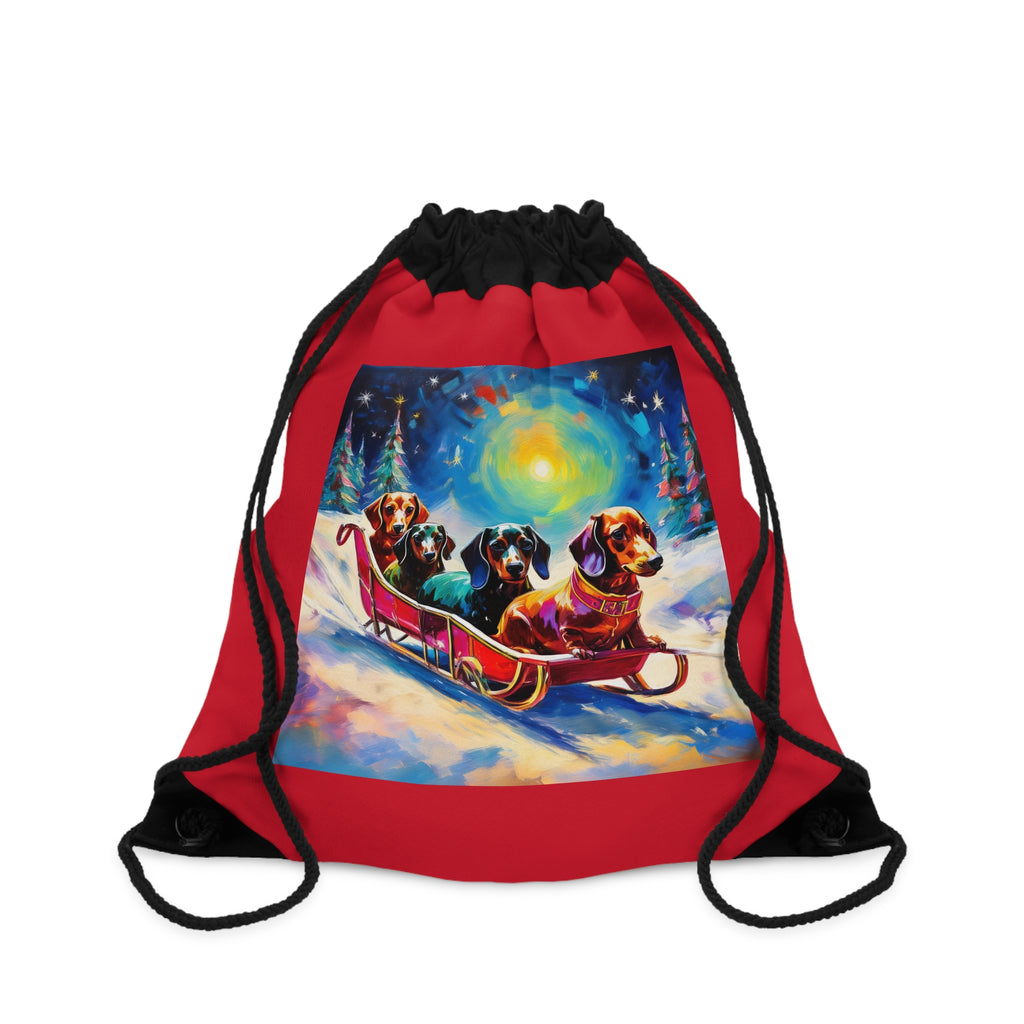 Dachshund Night Sleighride Drawstring Bag