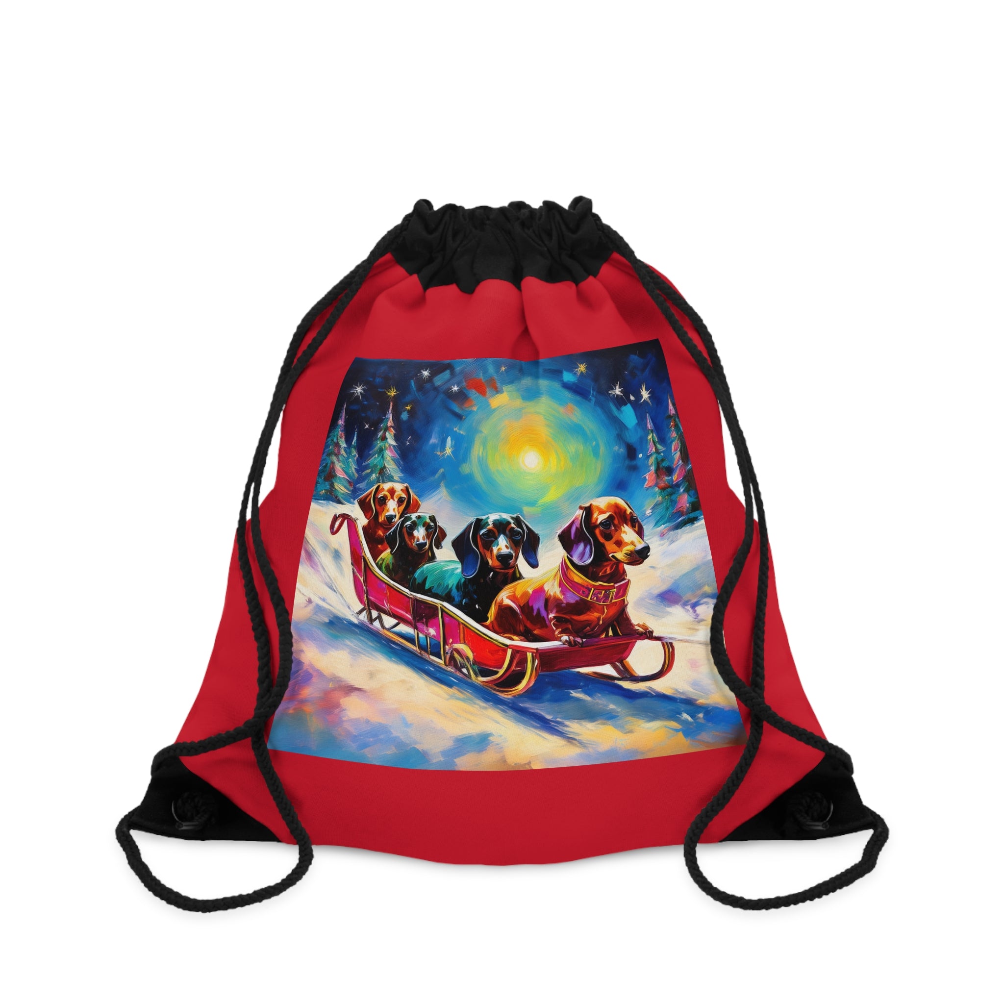 Dachshund Night Sleighride Drawstring Bag