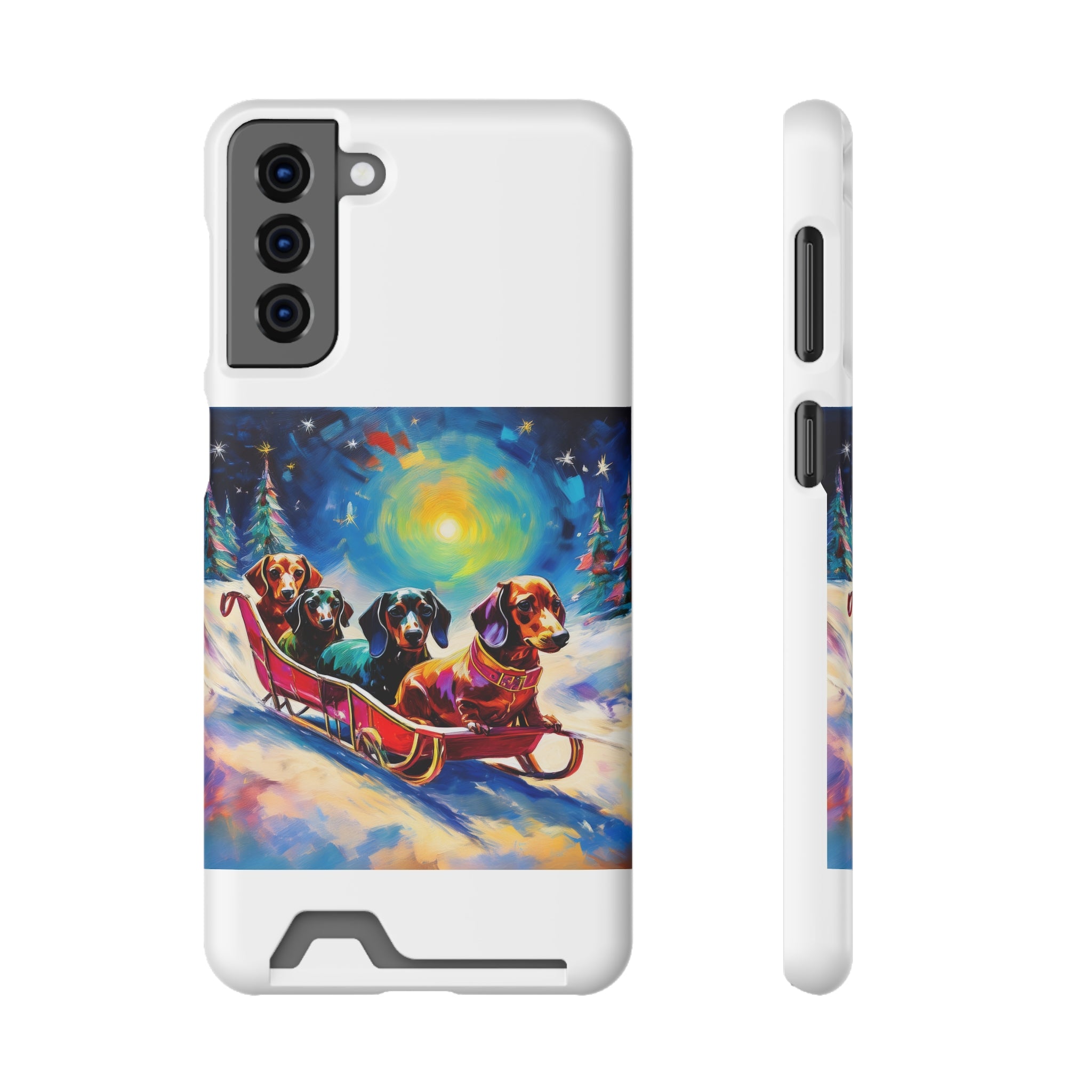 Dachshund Night Sleighride Phone Case with Card Holder