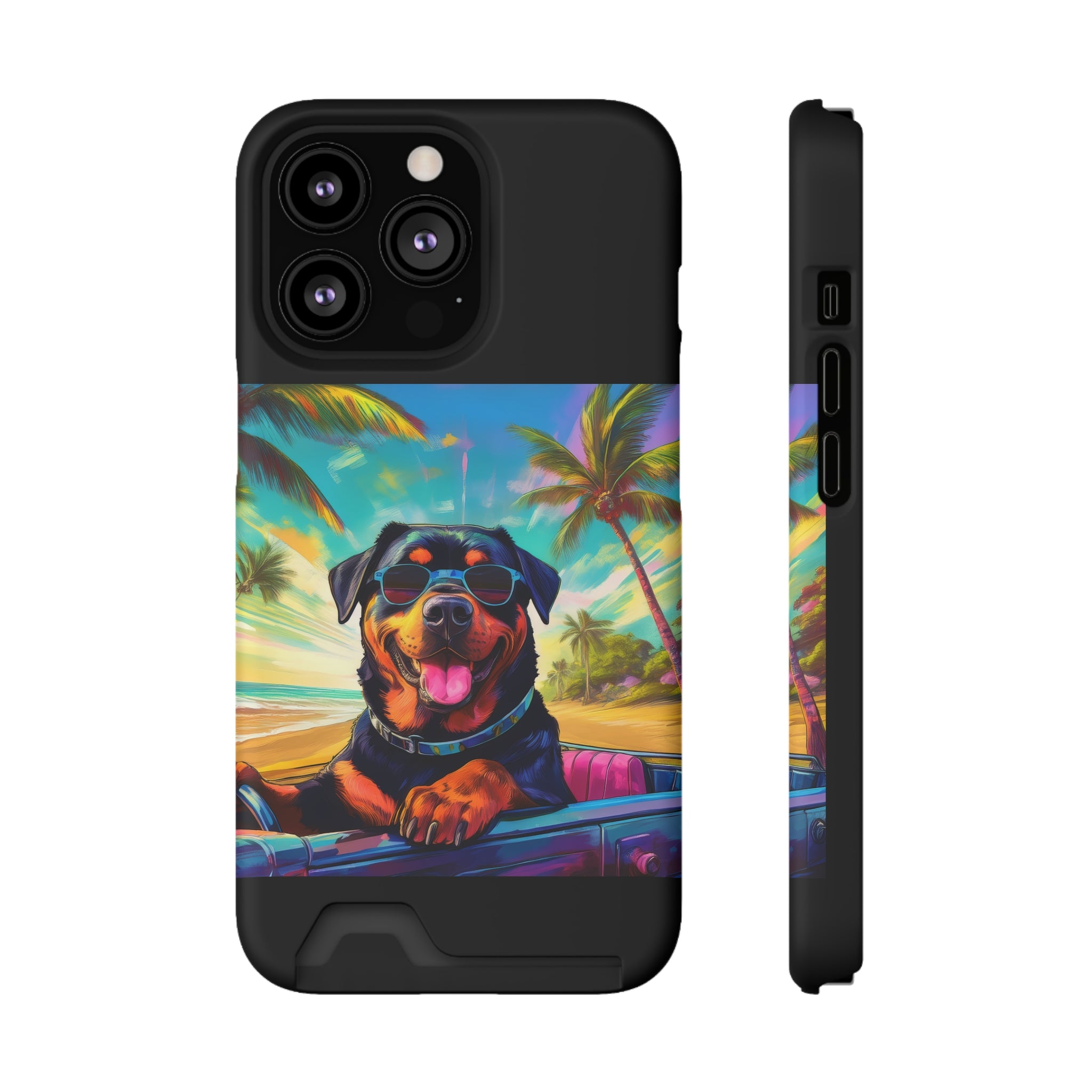Rottweiler Beach Drive Phone Case with Card Holder