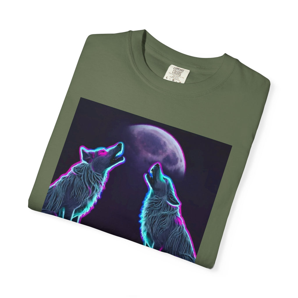 Neon Wolves Howling Unisex Garment-Dyed T-shirt