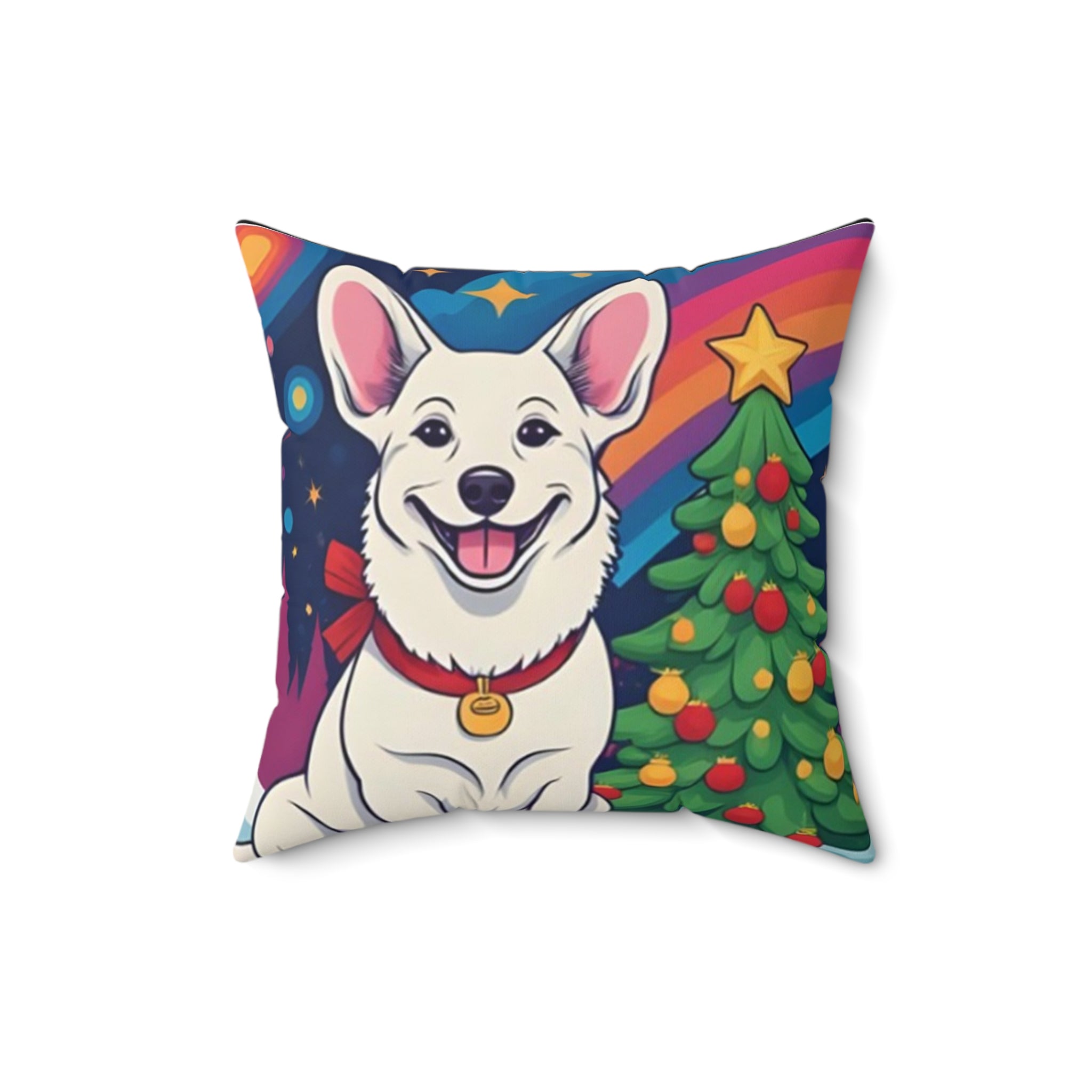 White Corgi Holiday Square Pillow