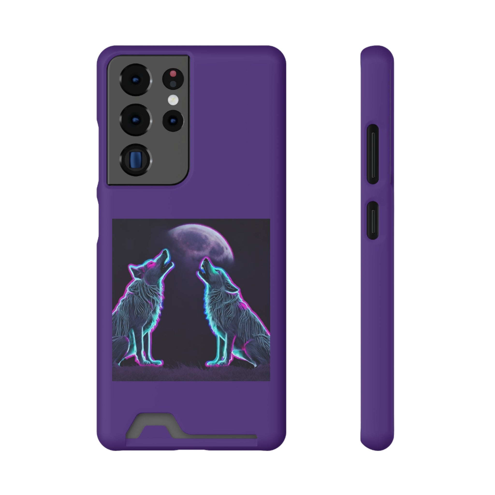 Neon Wolves Howling Phone Case with Card Holder