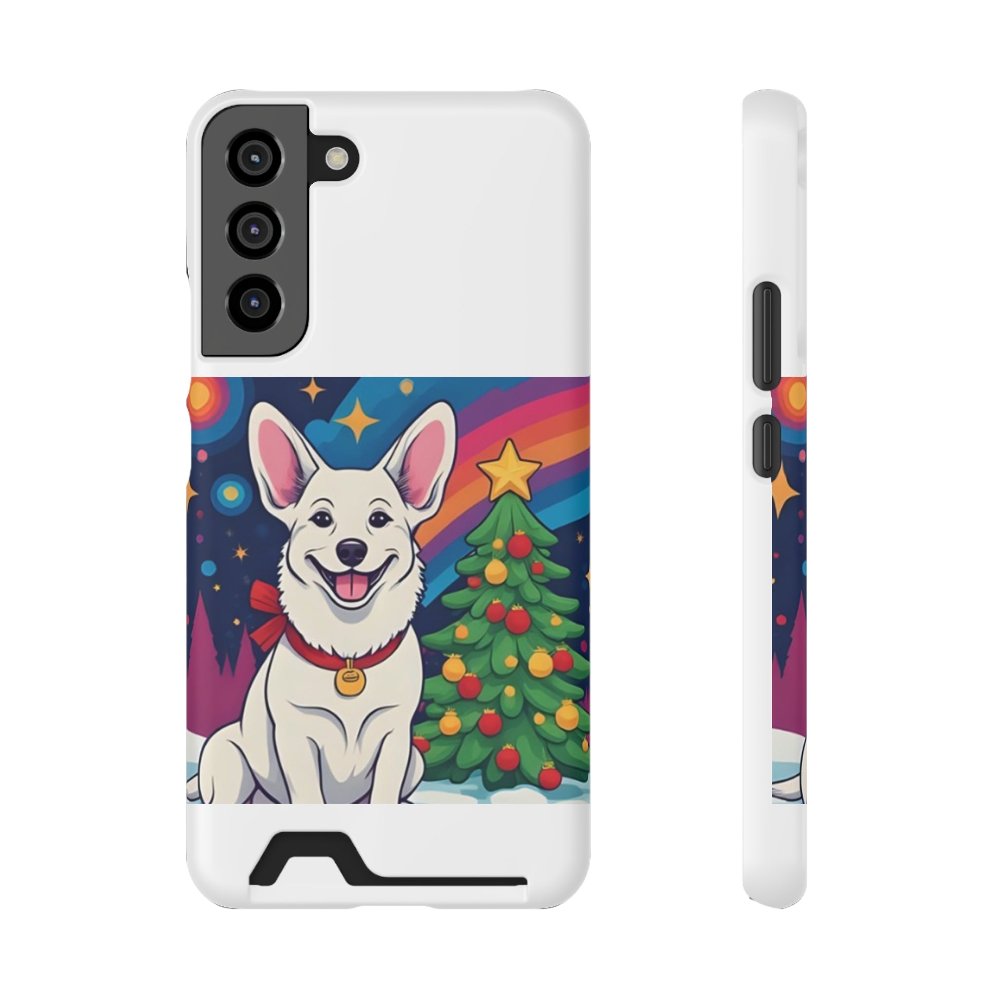 White Corgi Holiday Phone Case with Card Holder