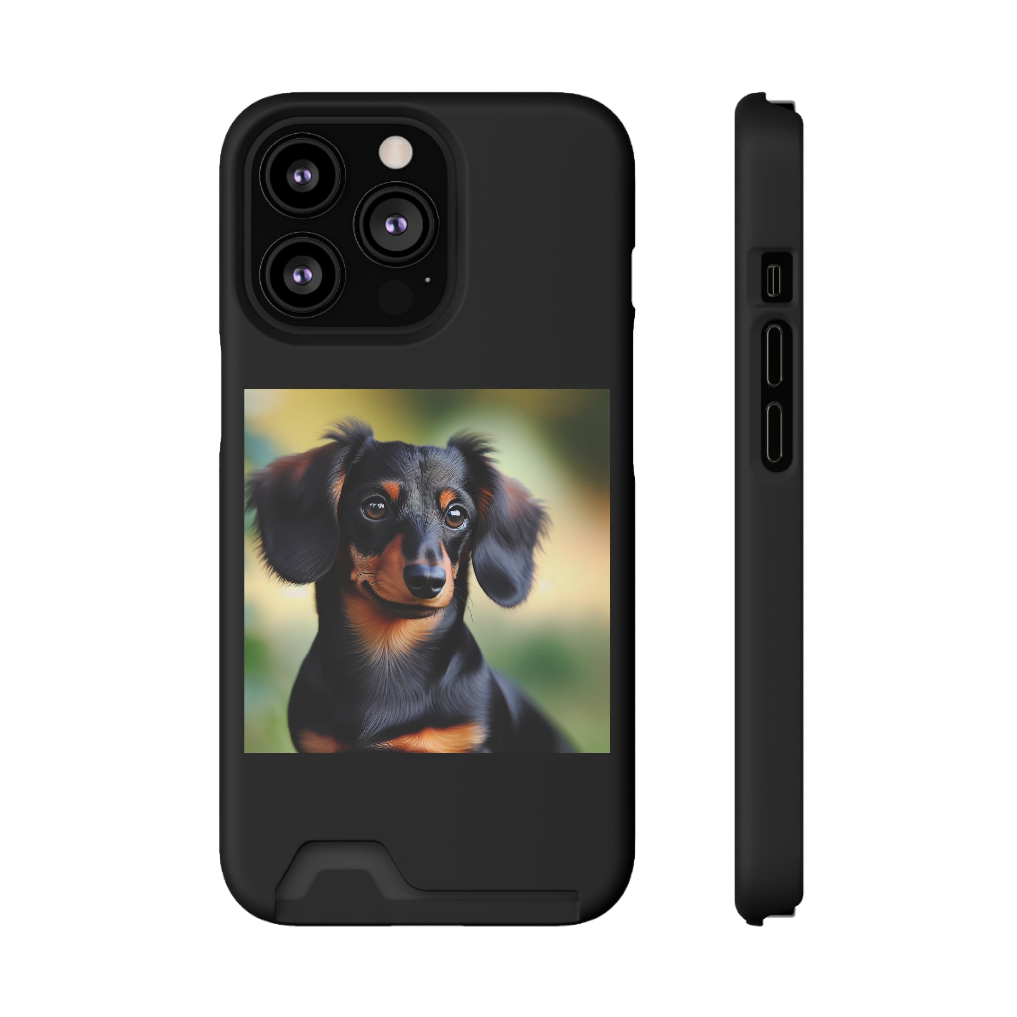 Dachshund Black and Brown Phone Case with Card Holder