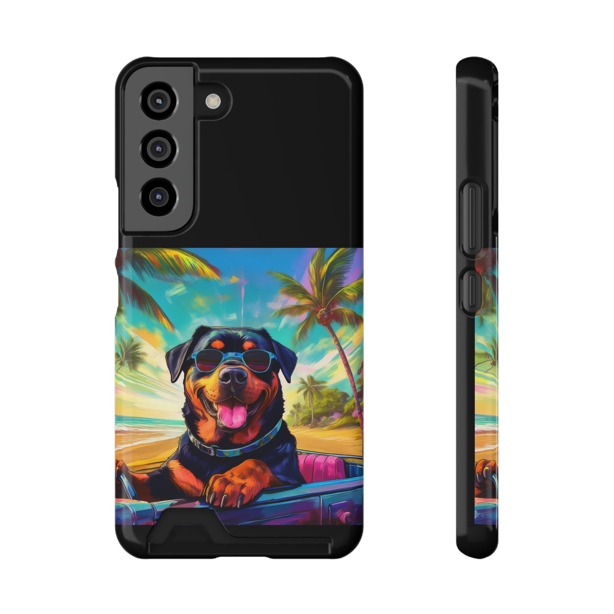 Rottweiler Beach Drive Phone Case with Card Holder