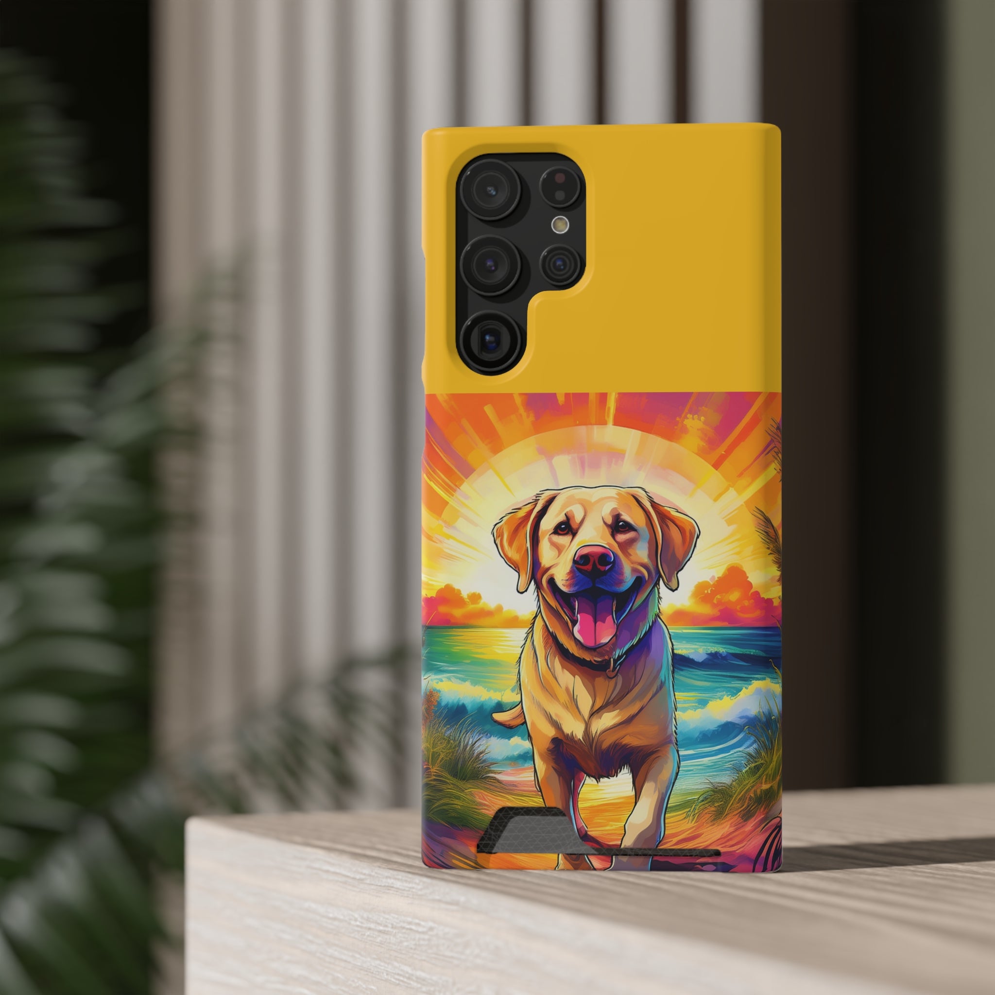 Yellow Lab Sunset Beach Phone Case with Card Holder