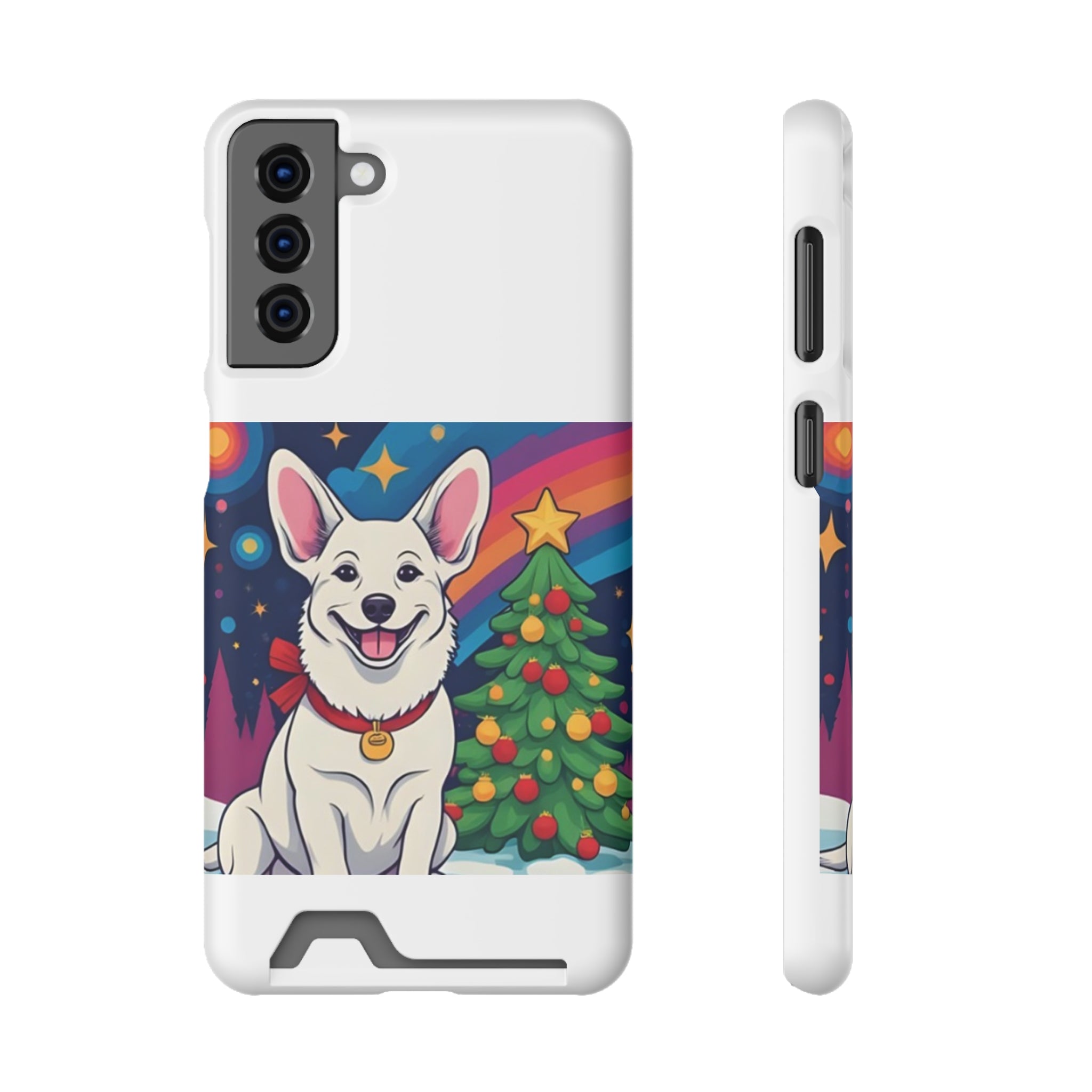 White Corgi Holiday Phone Case with Card Holder