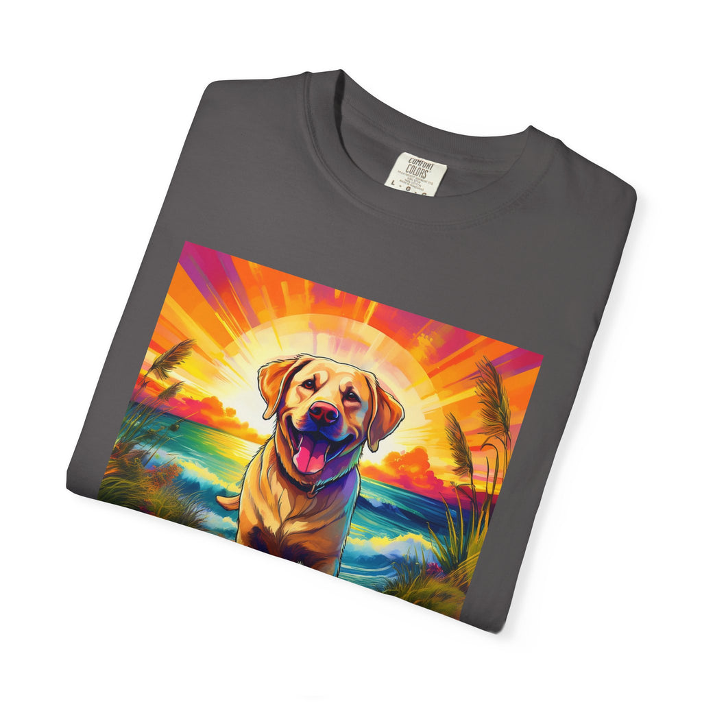 Yellow Lab Sunset Beach Unisex Garment-Dyed T-shirt