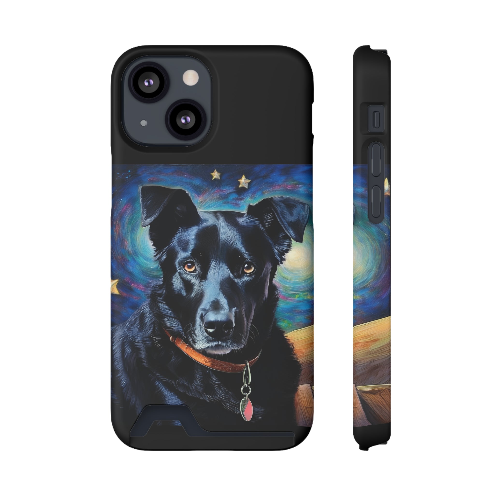 Black Shepherd Lab Stary Night Phone Case with Card Holder