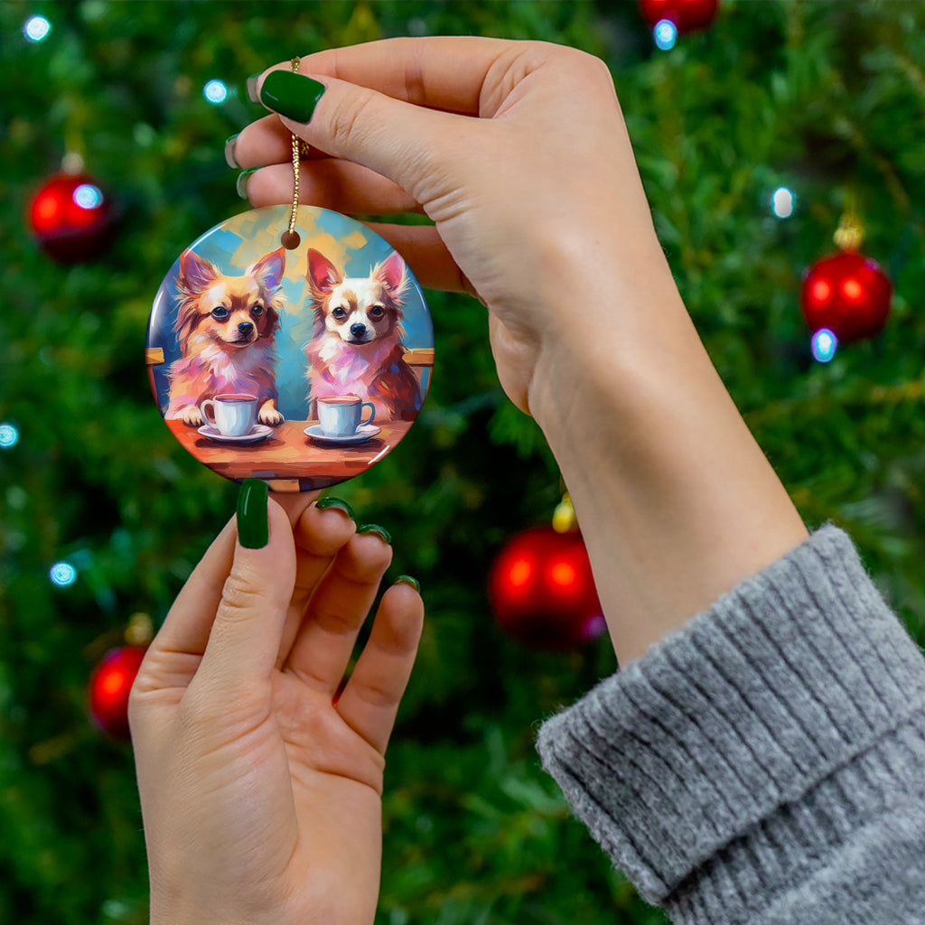 Cafe con Chihuahua Ceramic Ornament