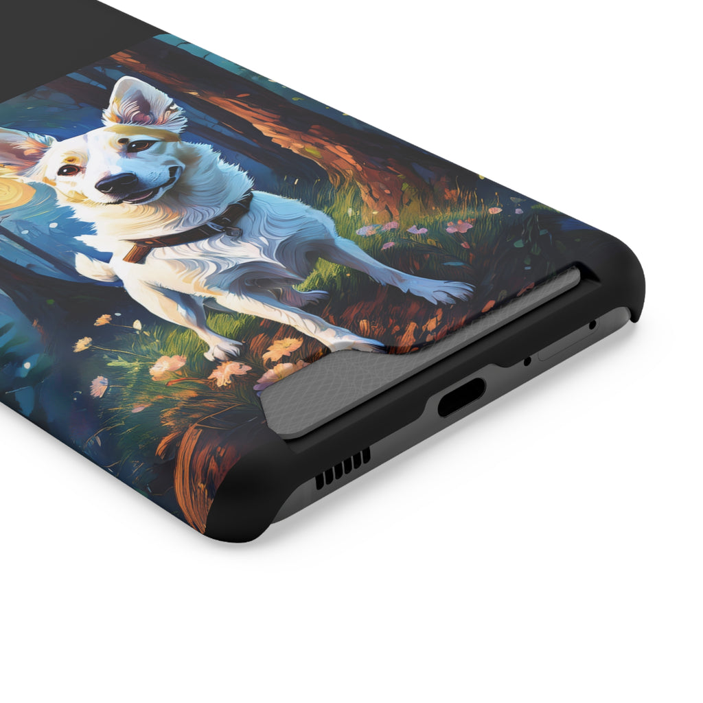 White/Tan Dog Forest Walk Phone Case with Card Holder