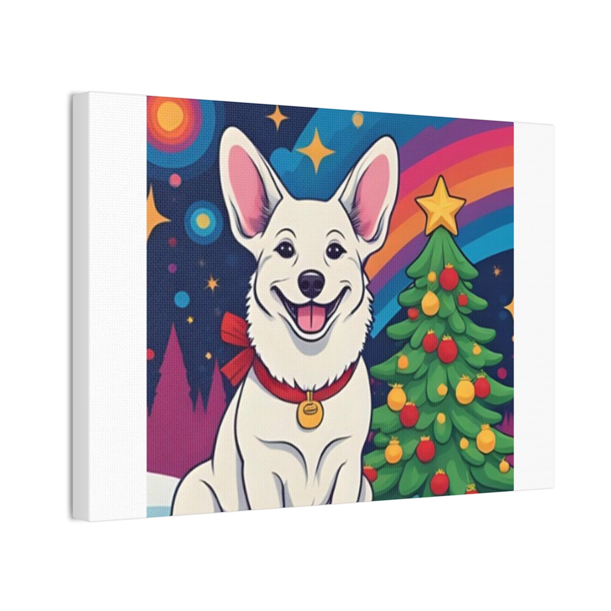 White Corgi Holiday Canvas Stretched, 0.75"