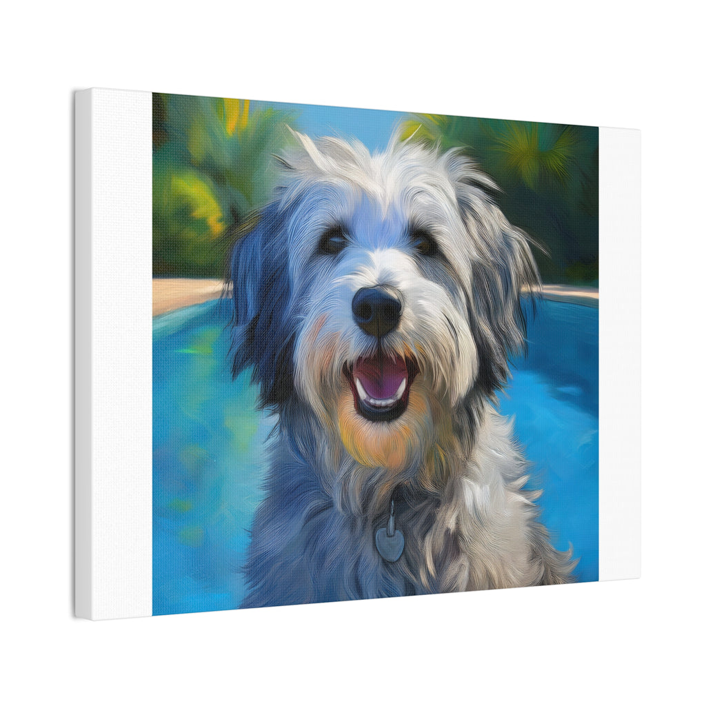 Grey Shaggy Dog Poolside Canvas Stretched, 0.75"