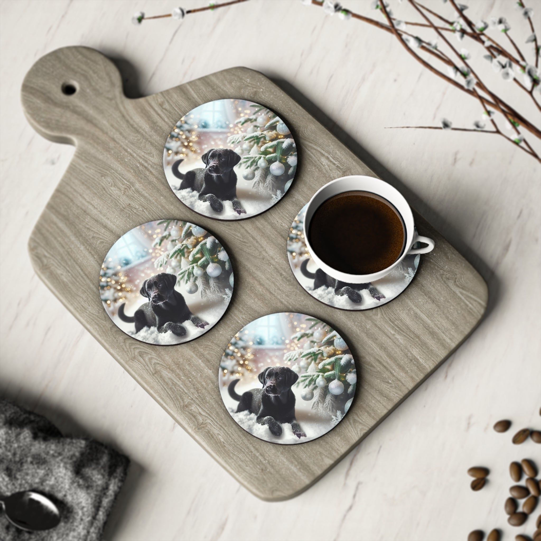 Black Lab Puppy Holiday Coasters
