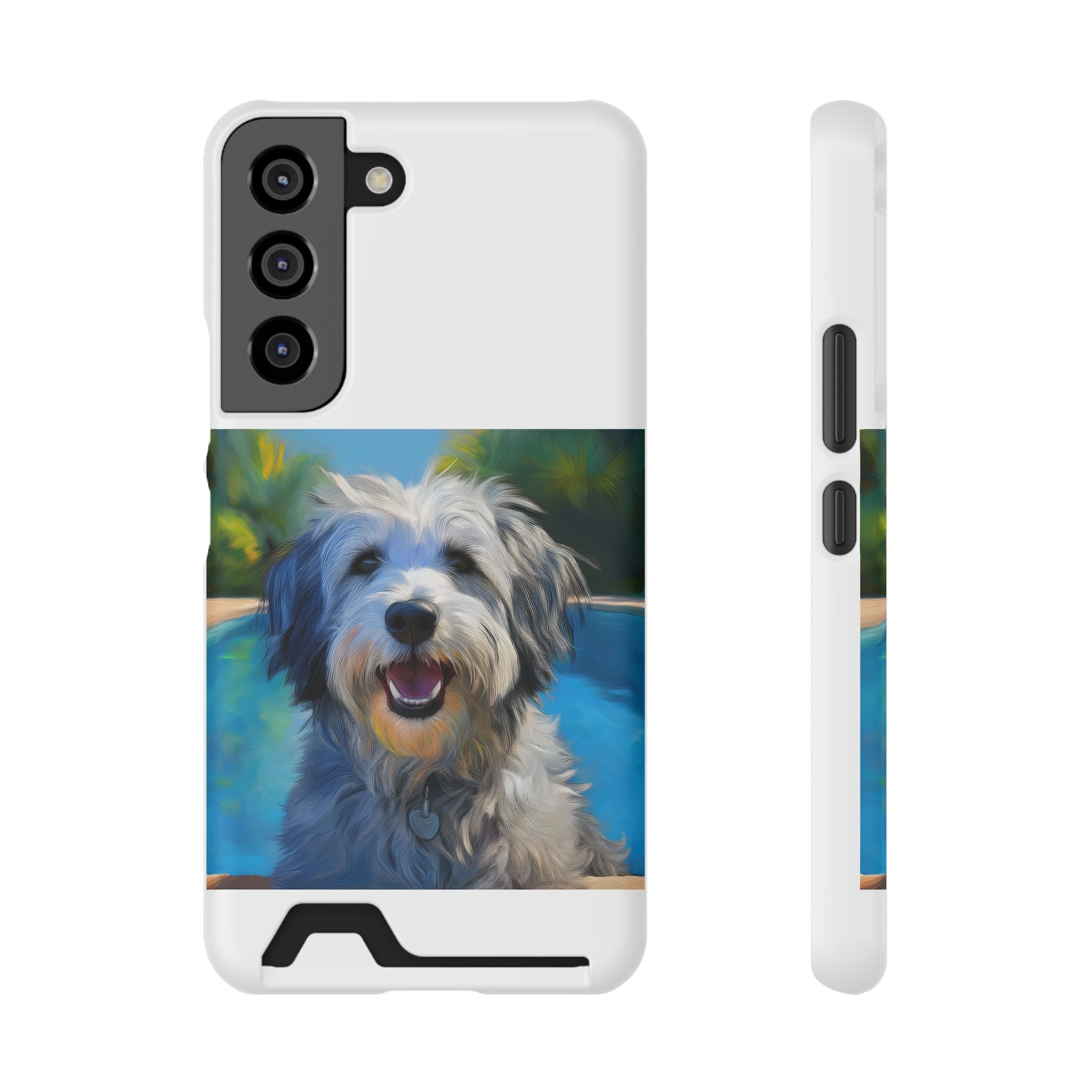 Grey Shaggy Dog Poolside Phone Case with Card Holder