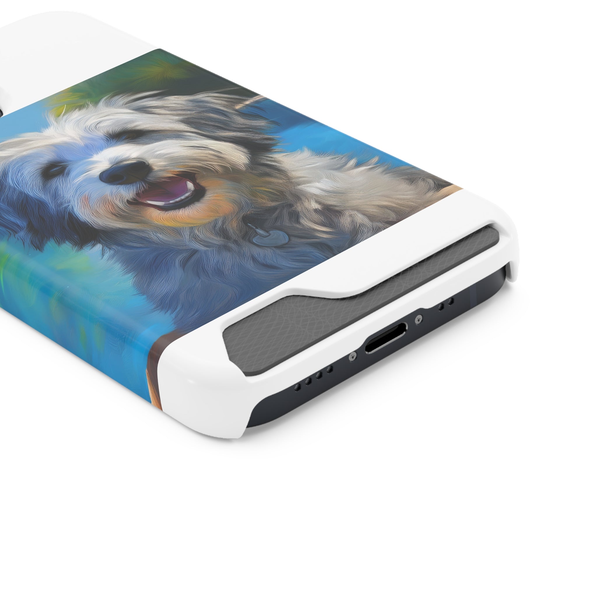 Grey Shaggy Dog Poolside Phone Case with Card Holder