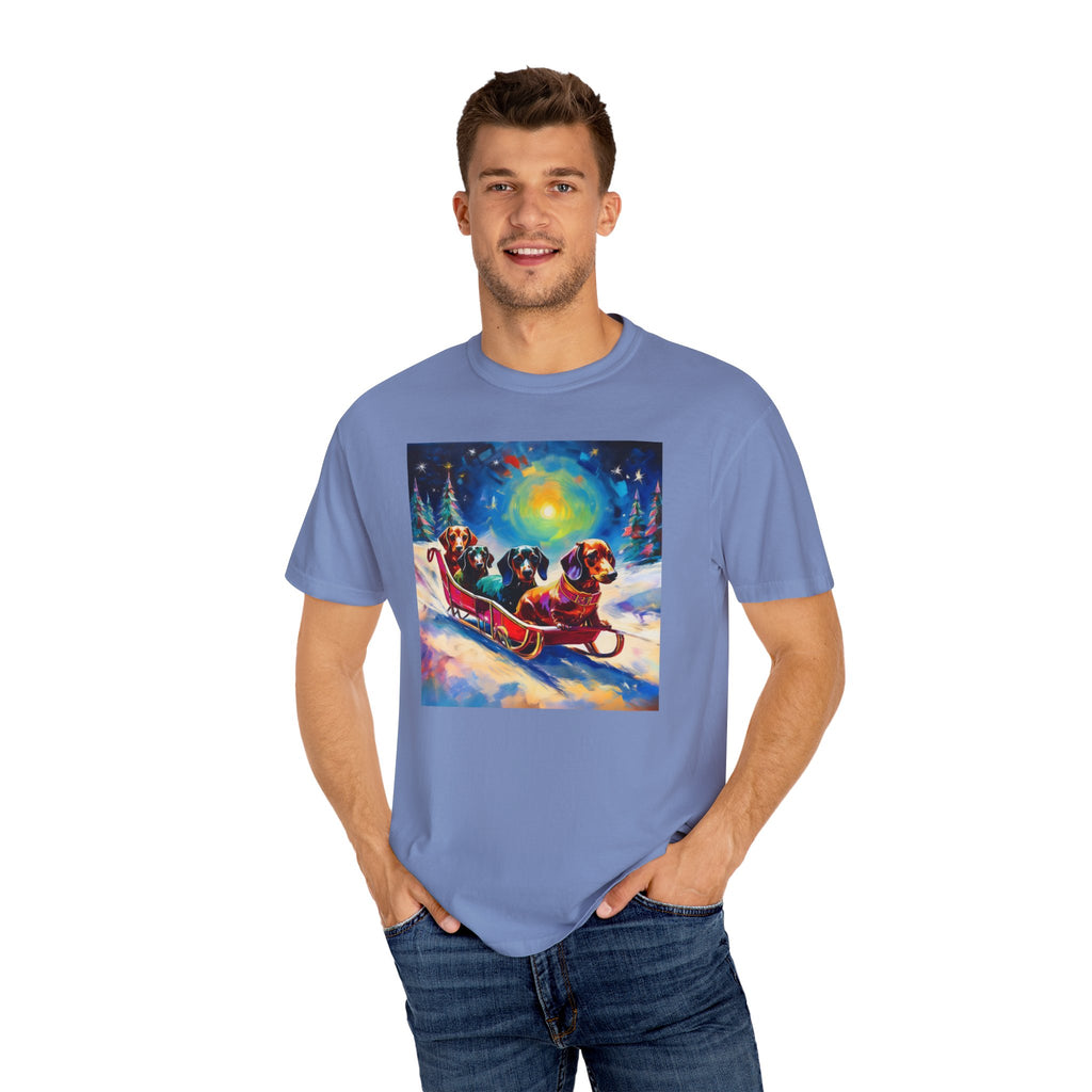 Dachshund Night Sleighride Unisex Garment-Dyed T-shirt