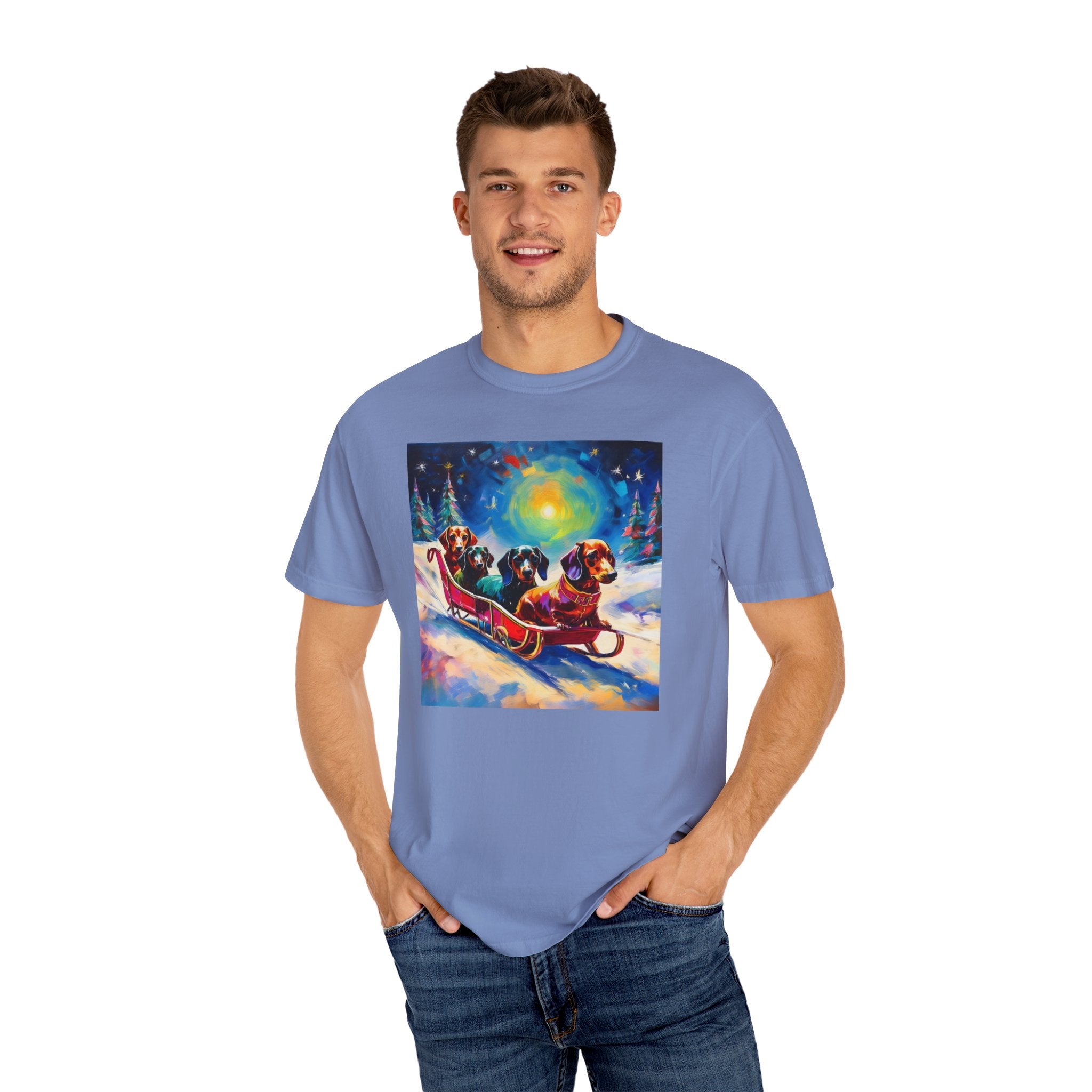 Dachshund Night Sleighride Unisex Garment-Dyed T-shirt