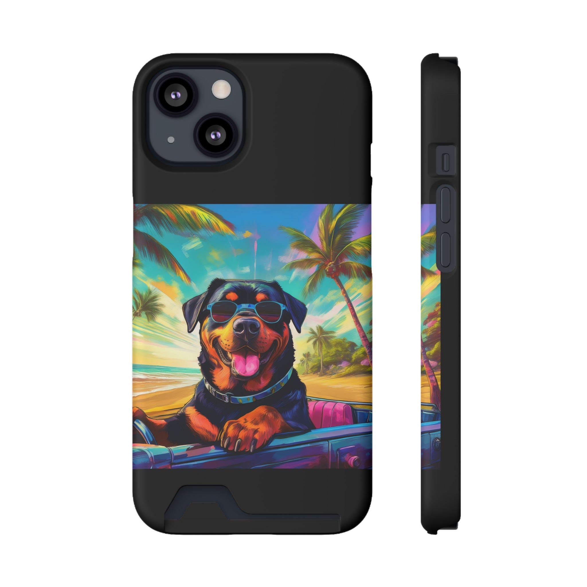 Rottweiler Beach Drive Phone Case with Card Holder