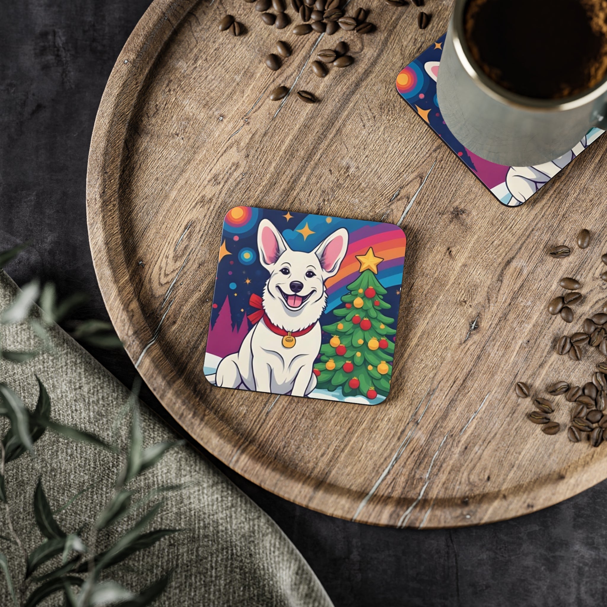 White Corgi Holiday Coasters