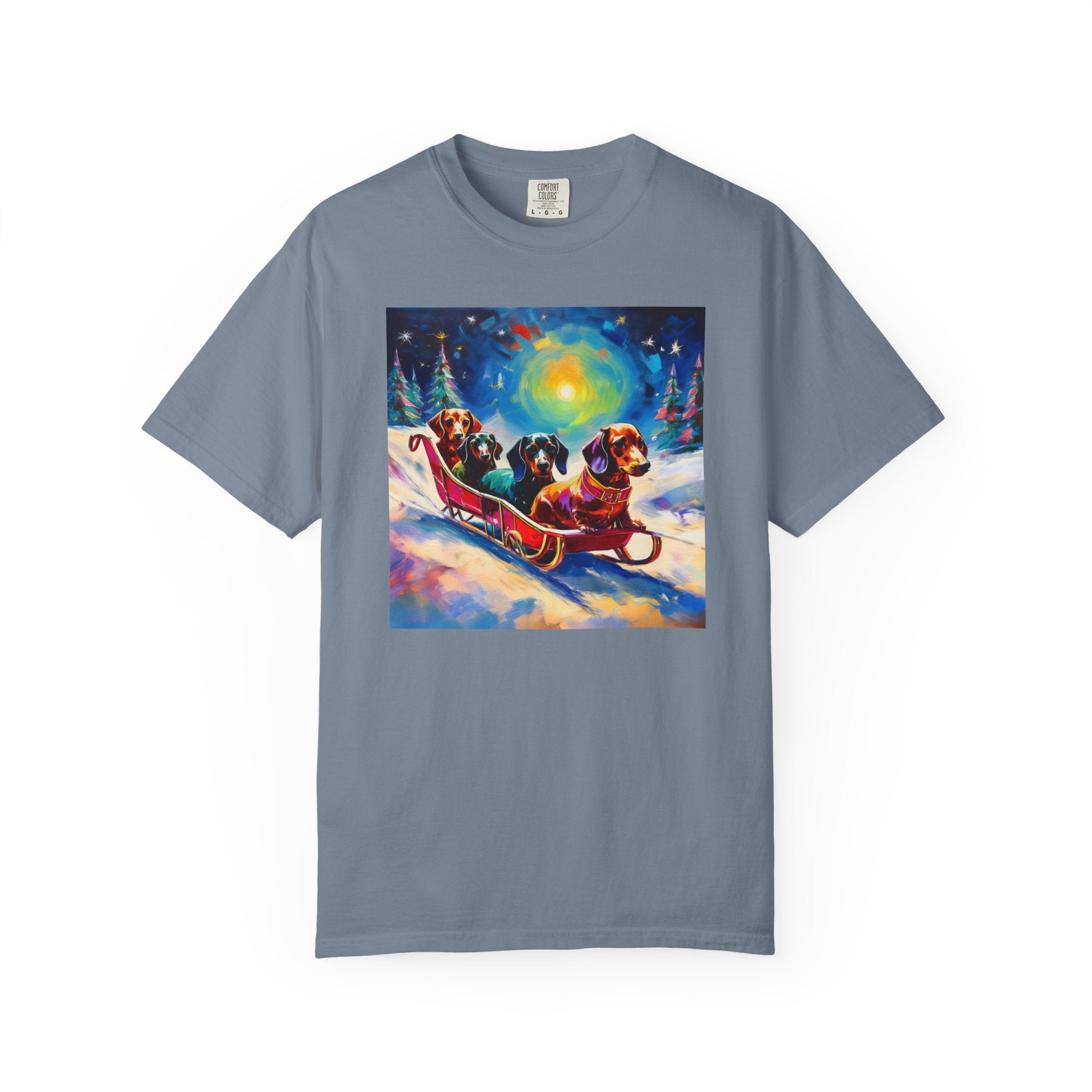 Dachshund Night Sleighride Unisex Garment-Dyed T-shirt