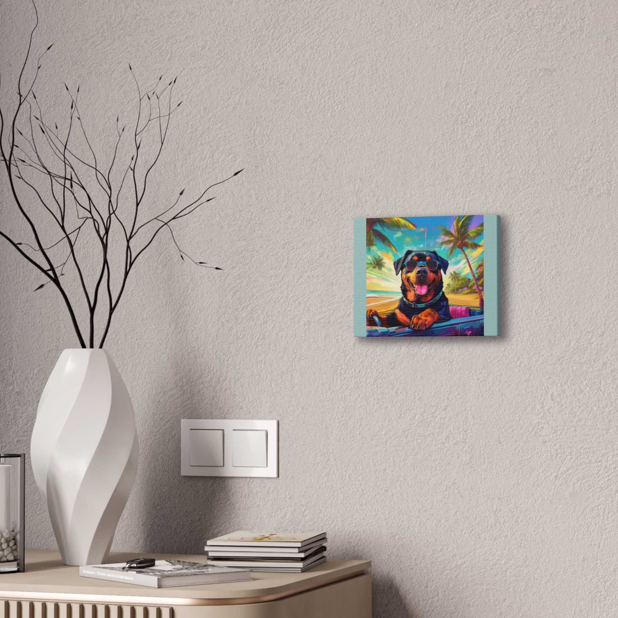 Rottweiler Beach Drive Canvas Painting