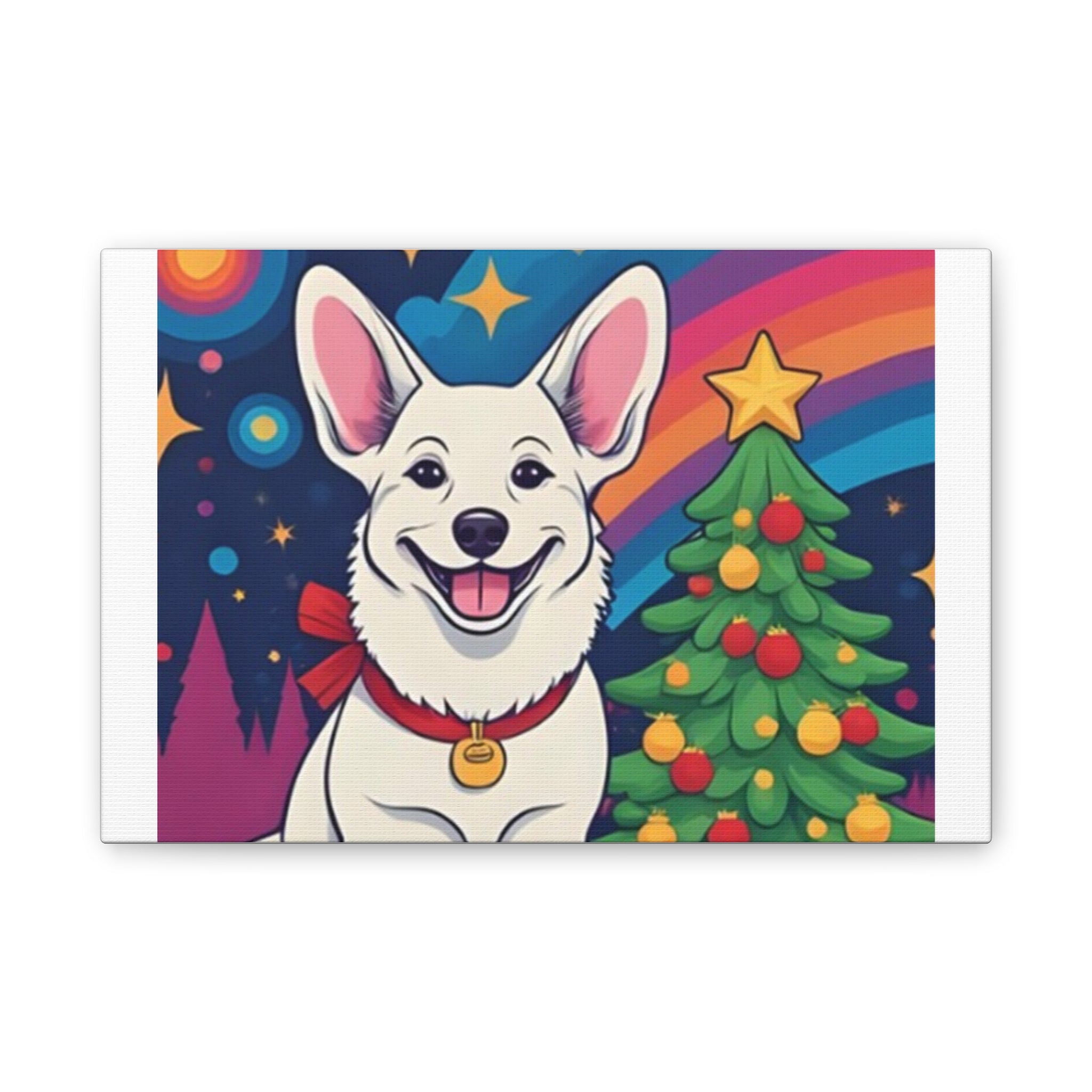 White Corgi Holiday Canvas Stretched, 0.75"