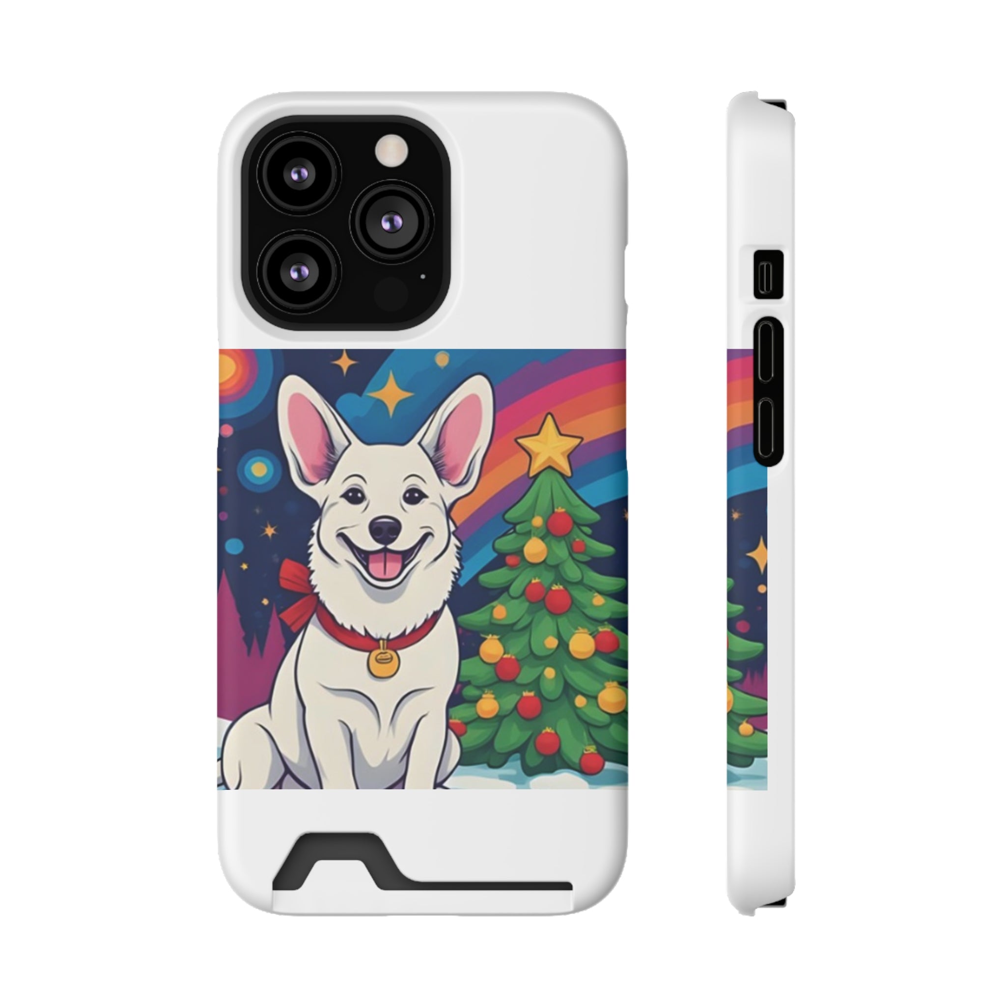 White Corgi Holiday Phone Case with Card Holder