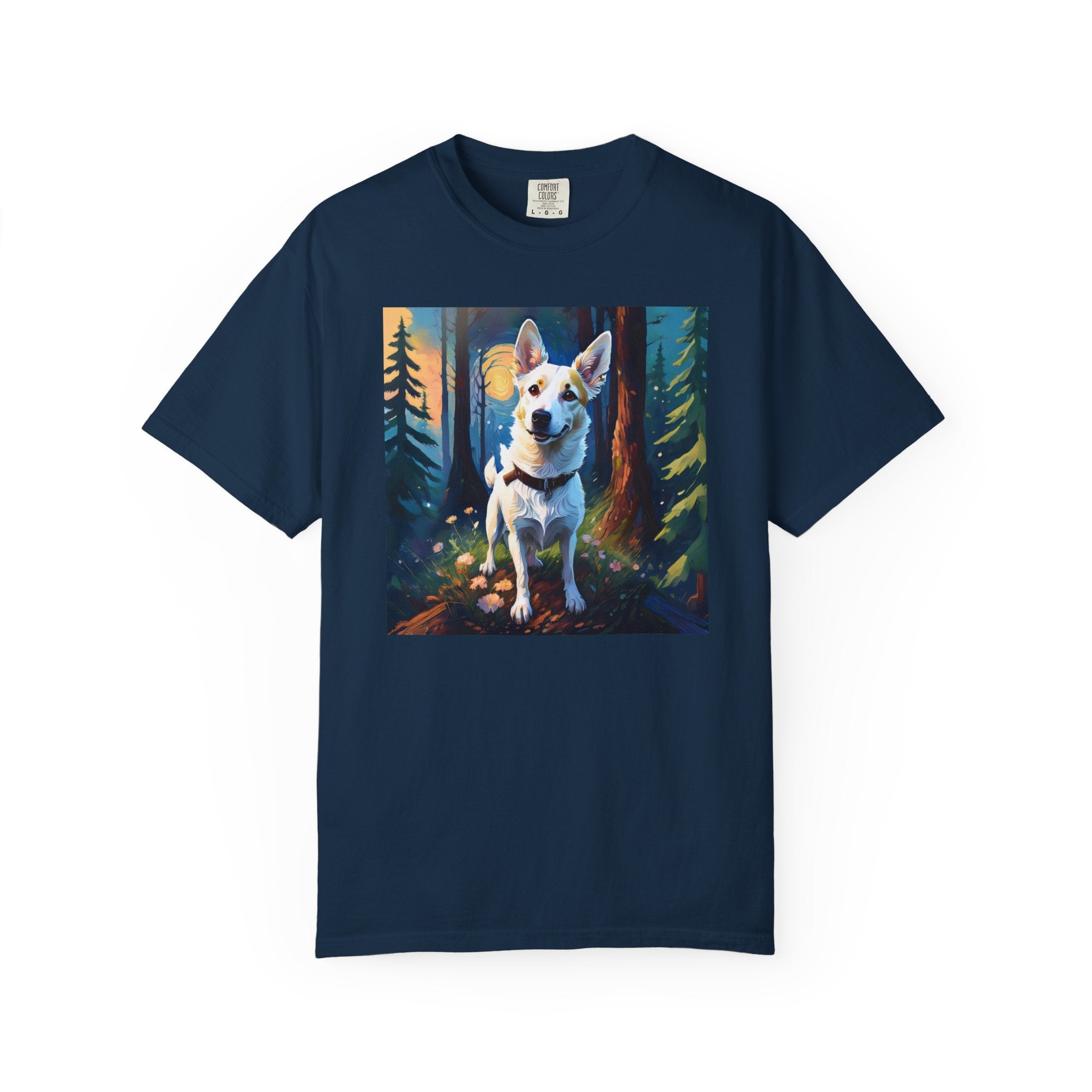 White/Tan Dog Forest Walk Unisex Garment-Dyed T-shirt