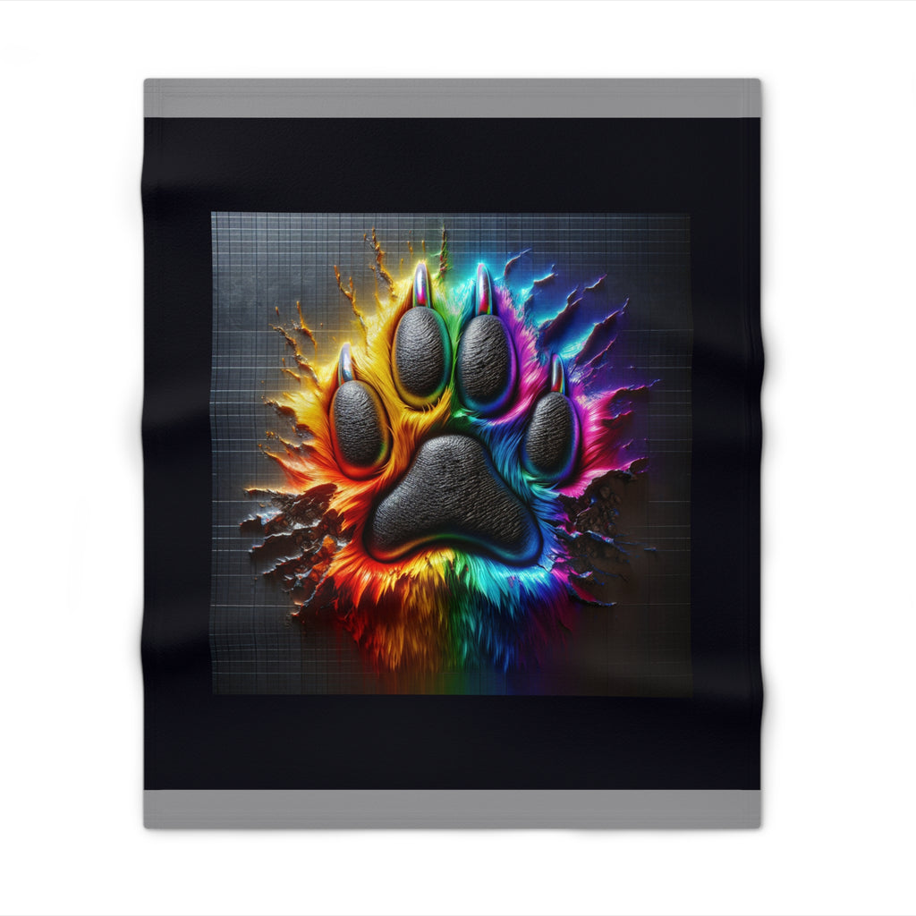 Electric Rainbow Dog Paw Throw Blanket