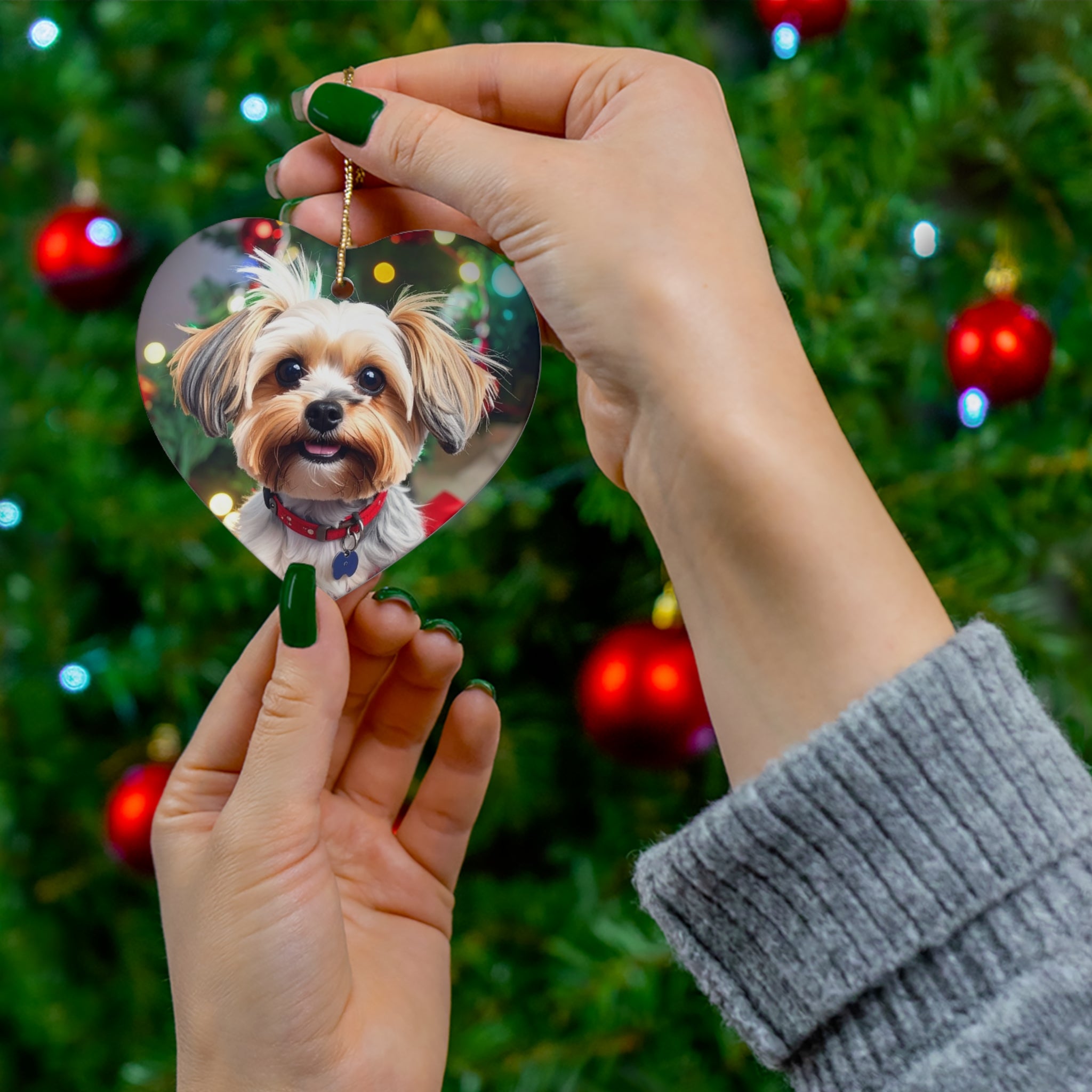 Yorkie Holiday Ceramic Ornament