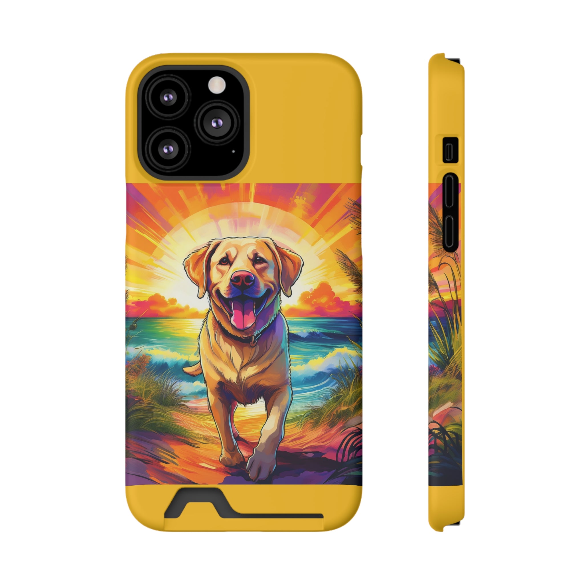 Yellow Lab Sunset Beach Phone Case with Card Holder