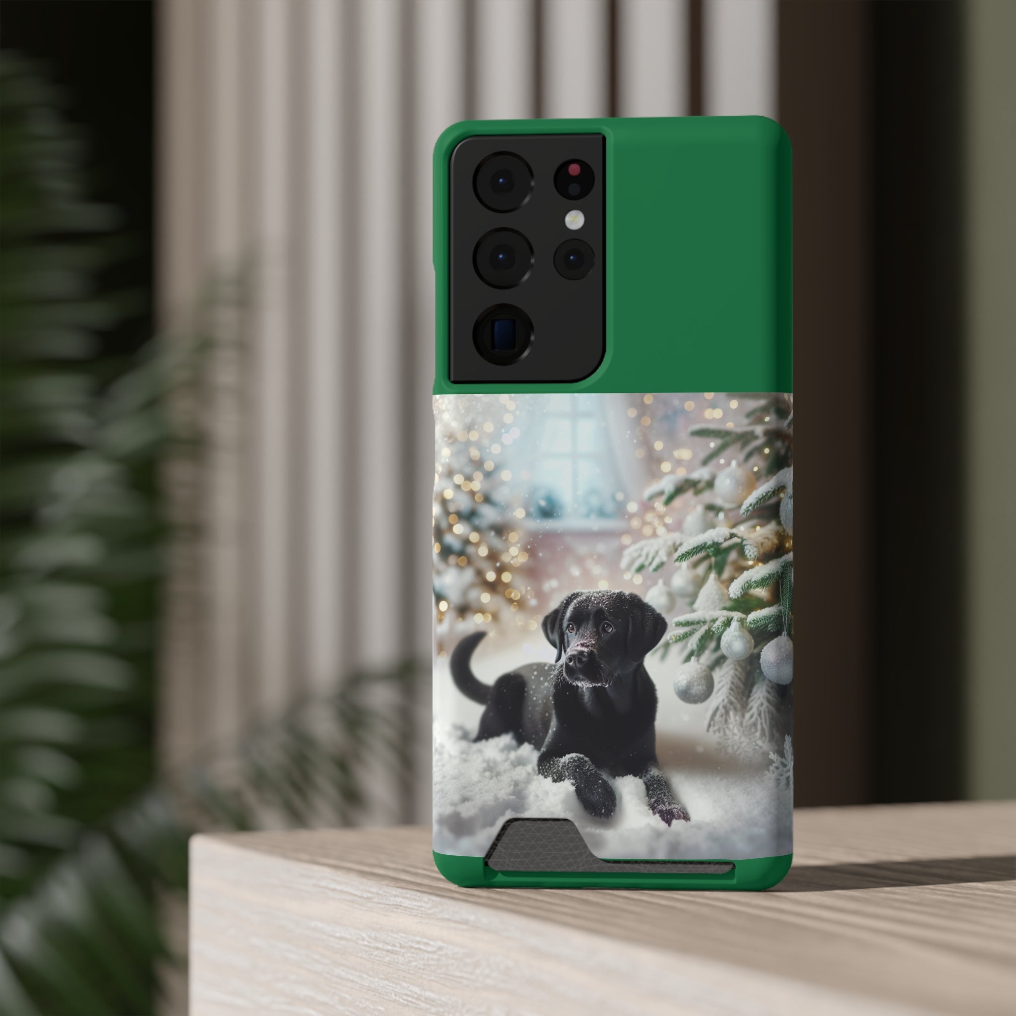 Black Lab Holiday Phone Case with Card Holder