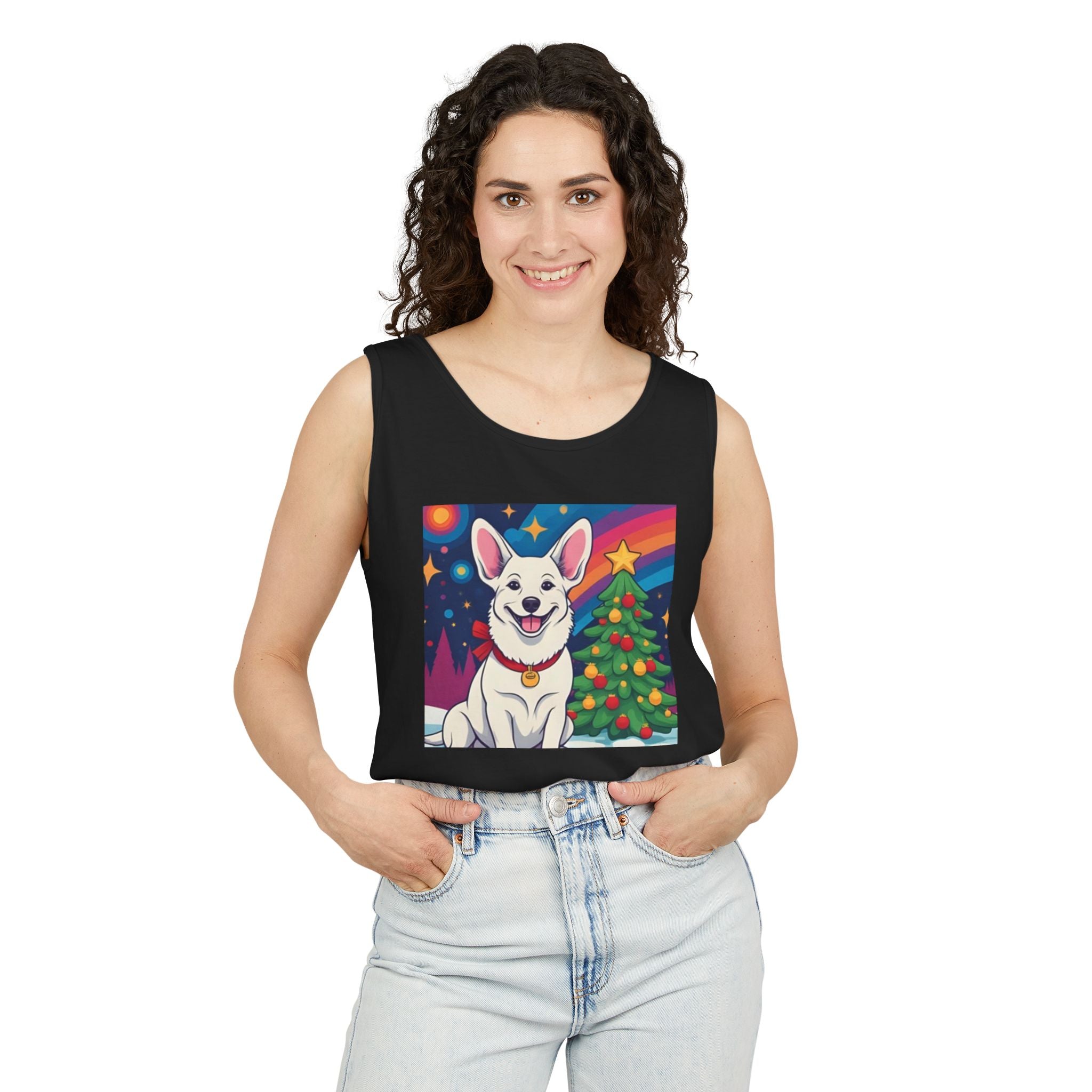 White Corgi Holiday Unisex Tank Top