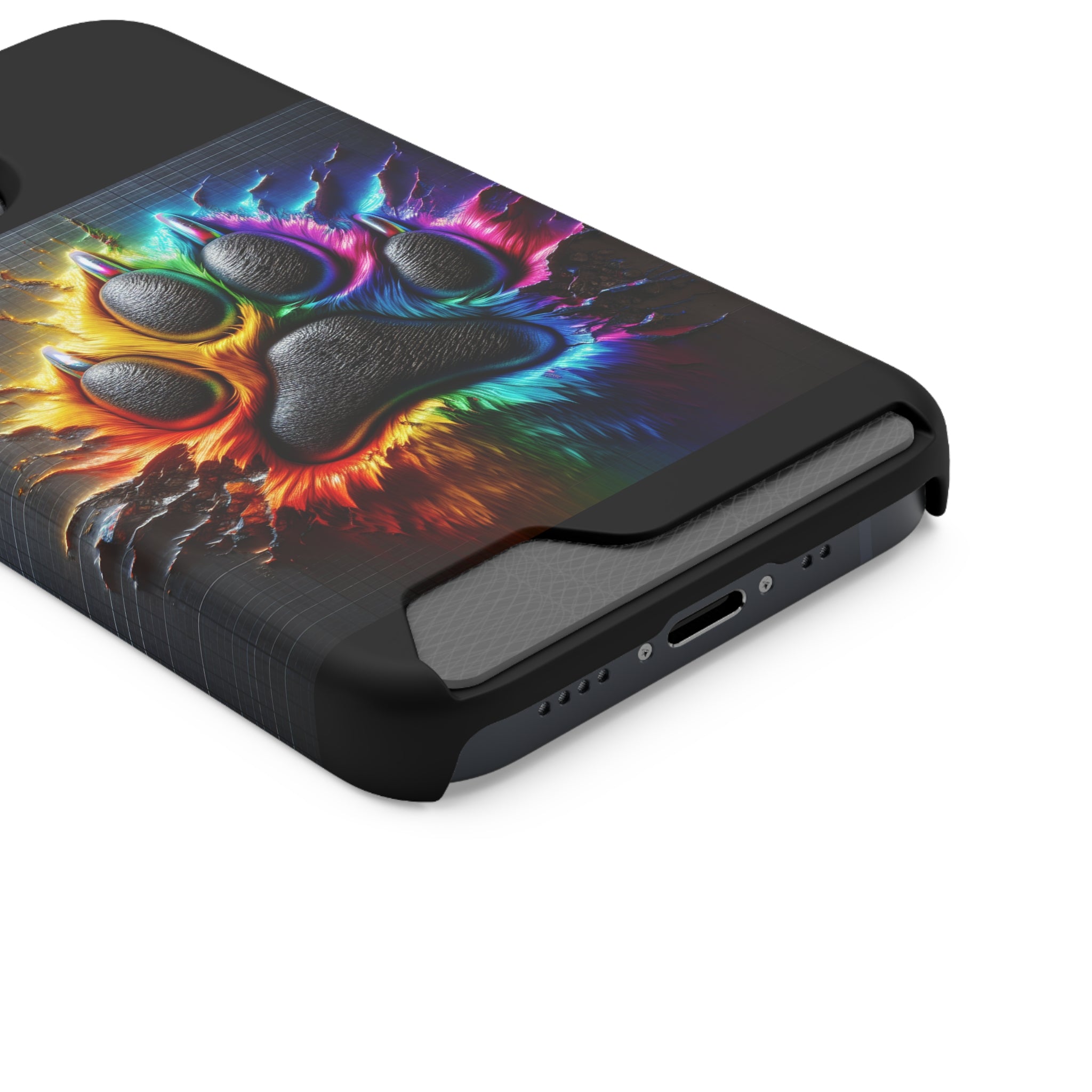 Electric Rainbow Dog Paw Phone Case with Card Holder