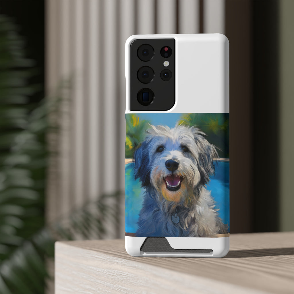 Grey Shaggy Dog Poolside Phone Case with Card Holder