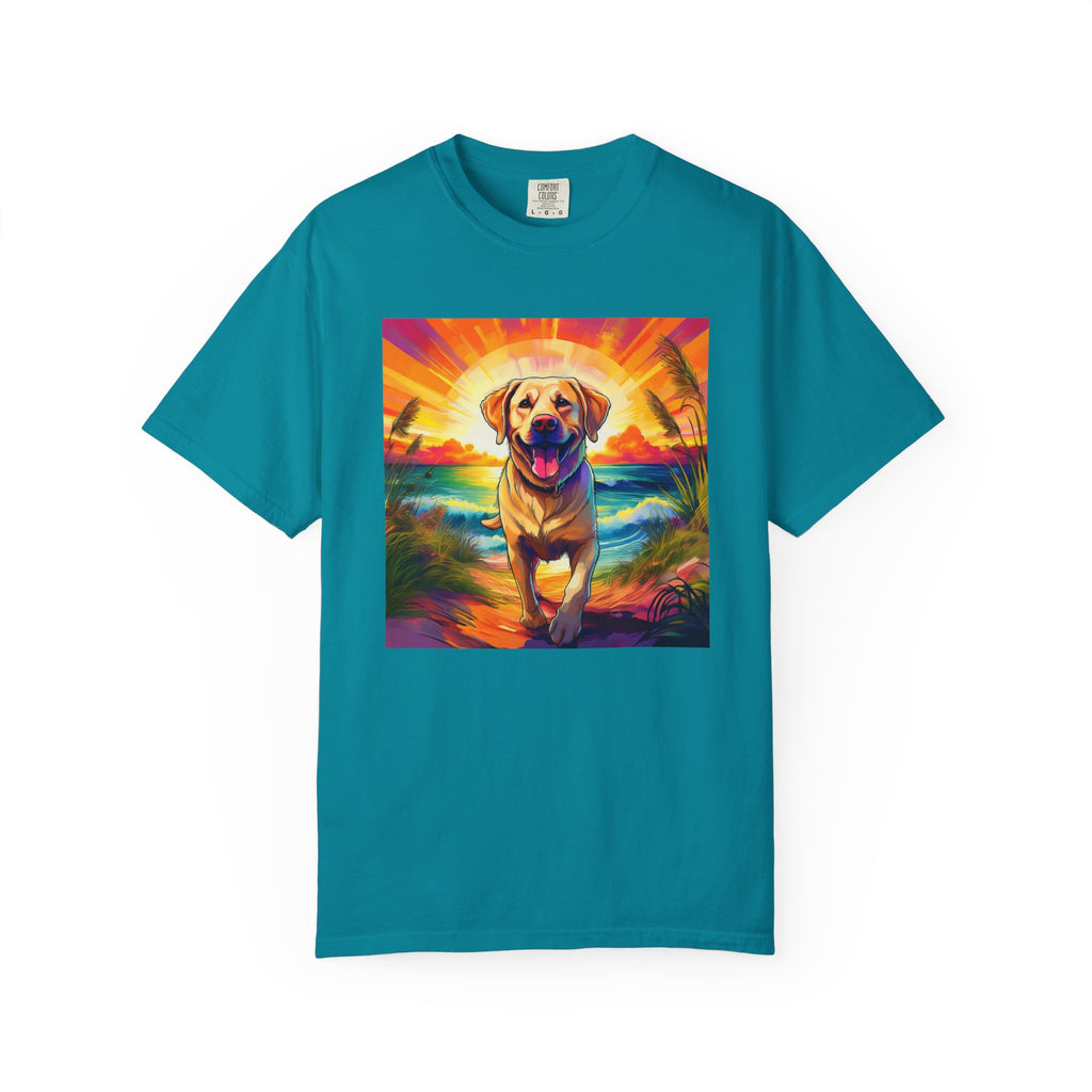 Yellow Lab Sunset Beach Unisex Garment-Dyed T-shirt