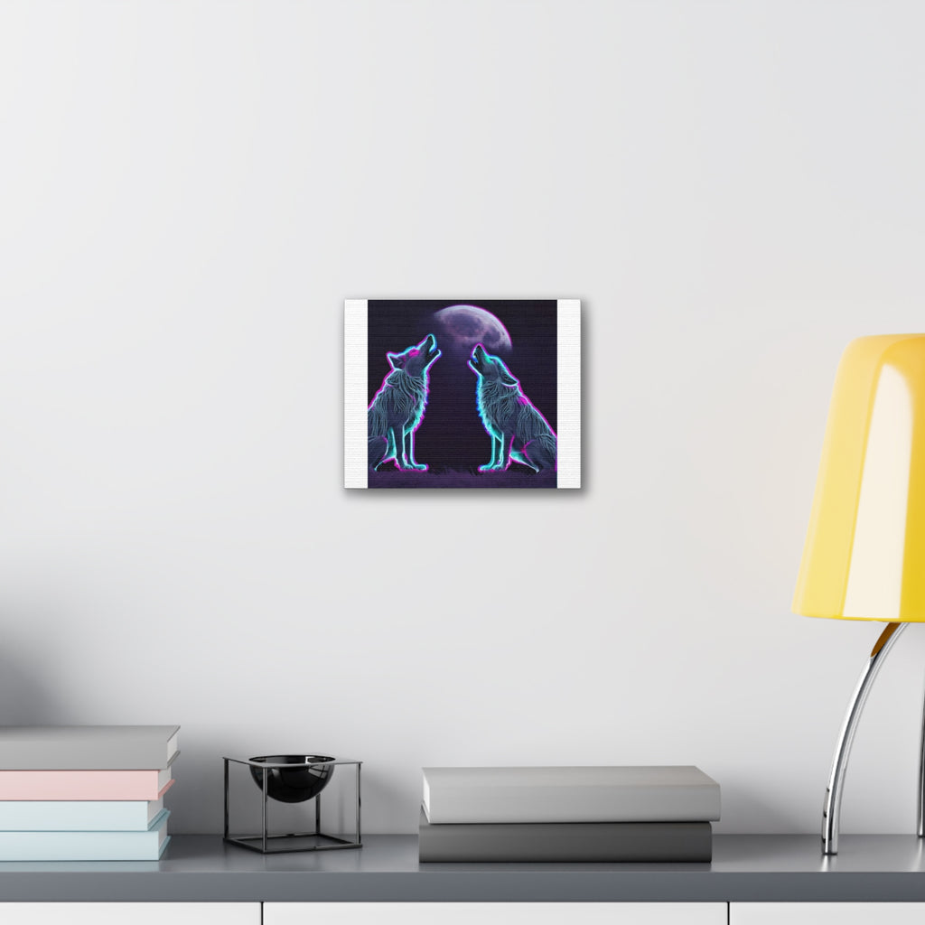 Neon Wolves Howling Canvas Stretched, 0.75"