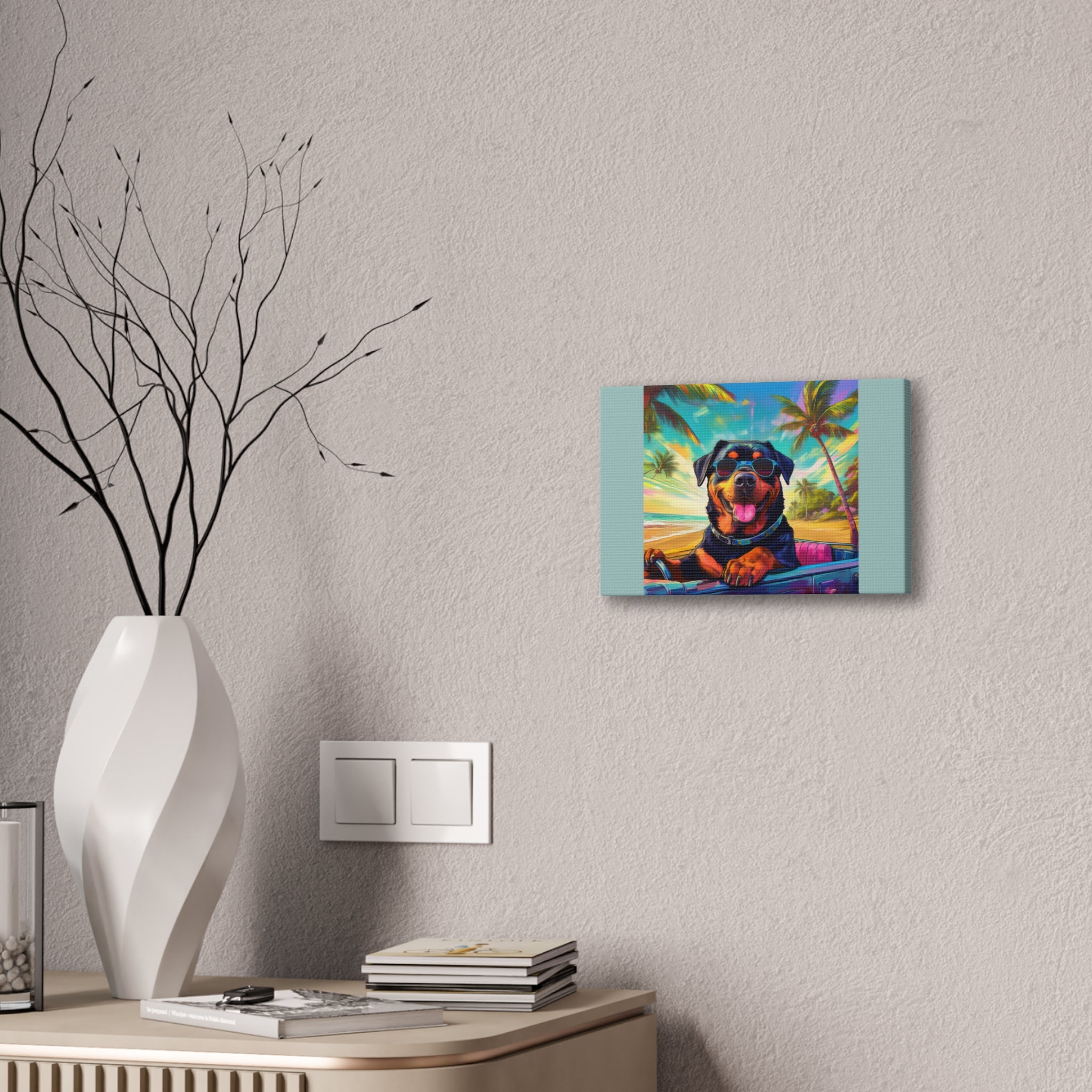 Rottweiler Beach Drive Canvas Painting