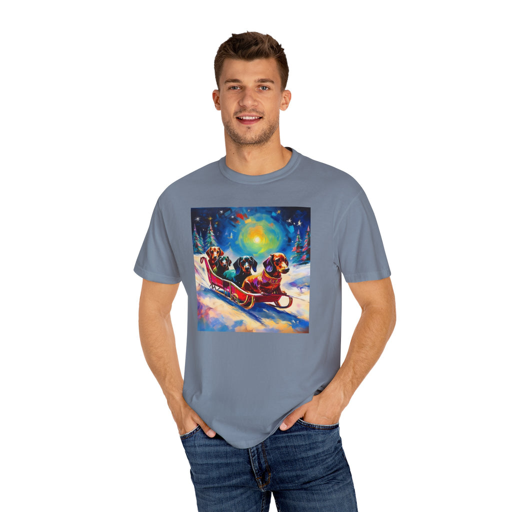 Dachshund Night Sleighride Unisex Garment-Dyed T-shirt