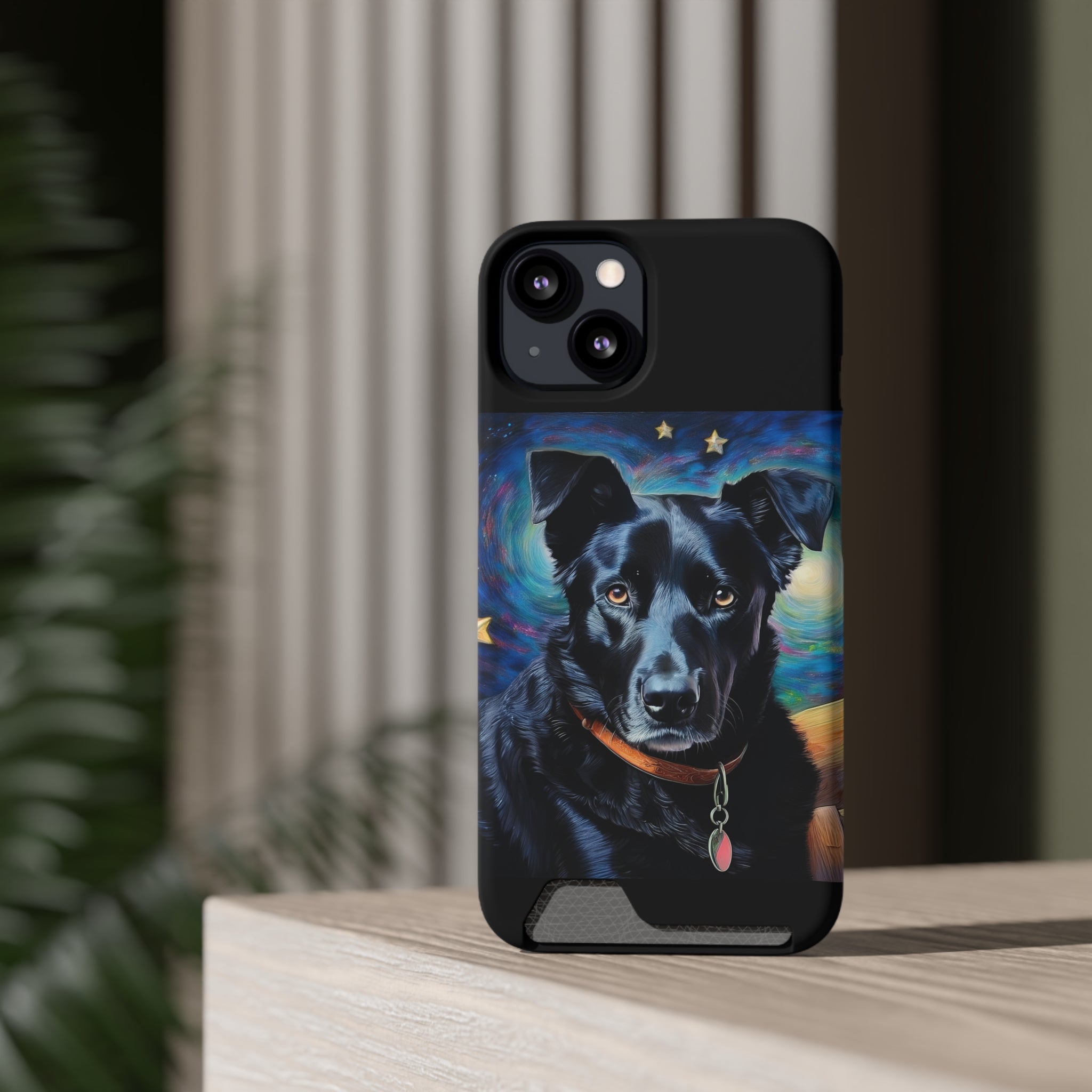 Black Shepherd Lab Stary Night Phone Case with Card Holder