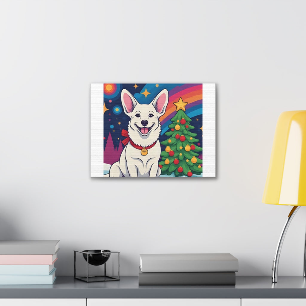 White Corgi Holiday Canvas Stretched, 0.75"