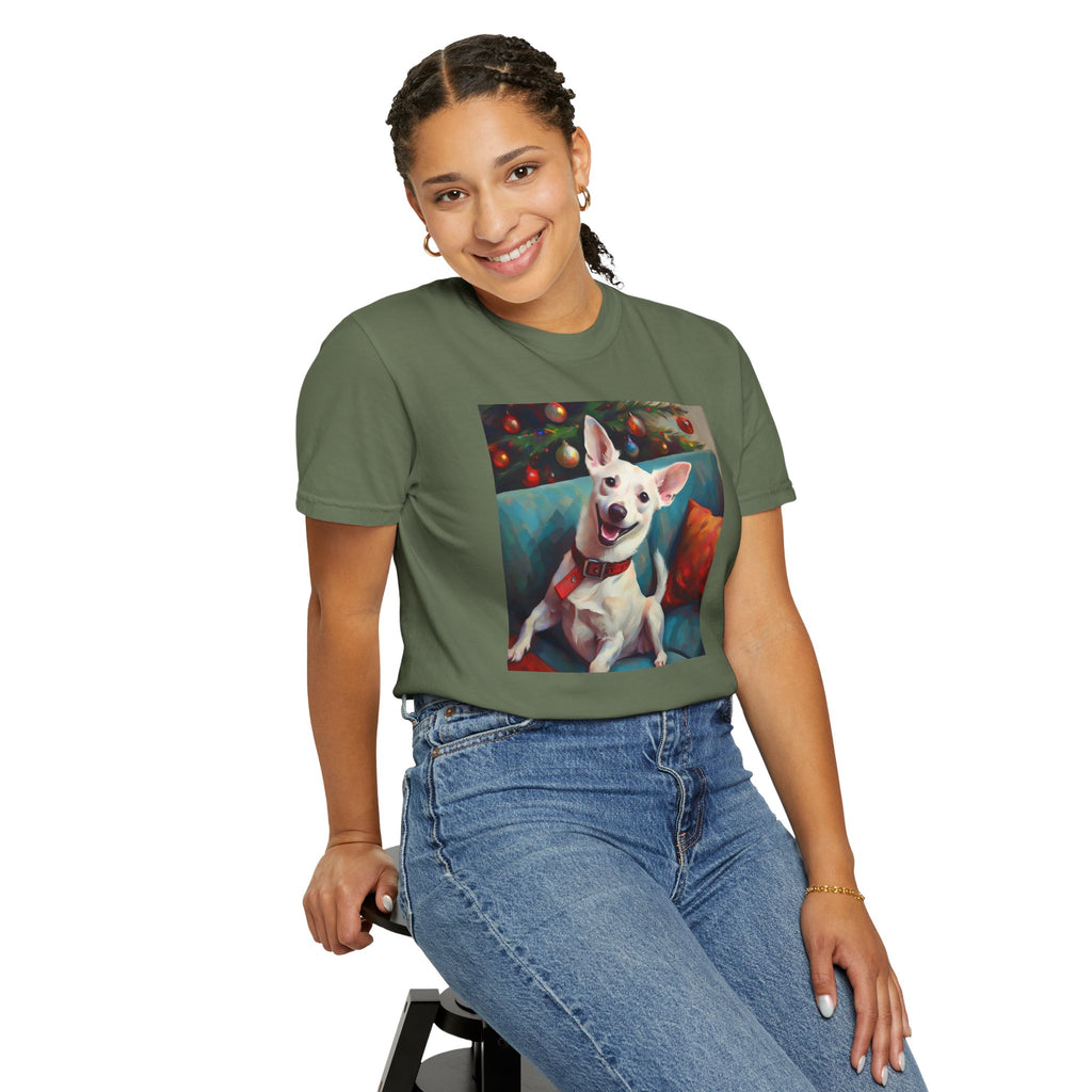White Corgi Holiday II Unisex Garment-Dyed T-shirt