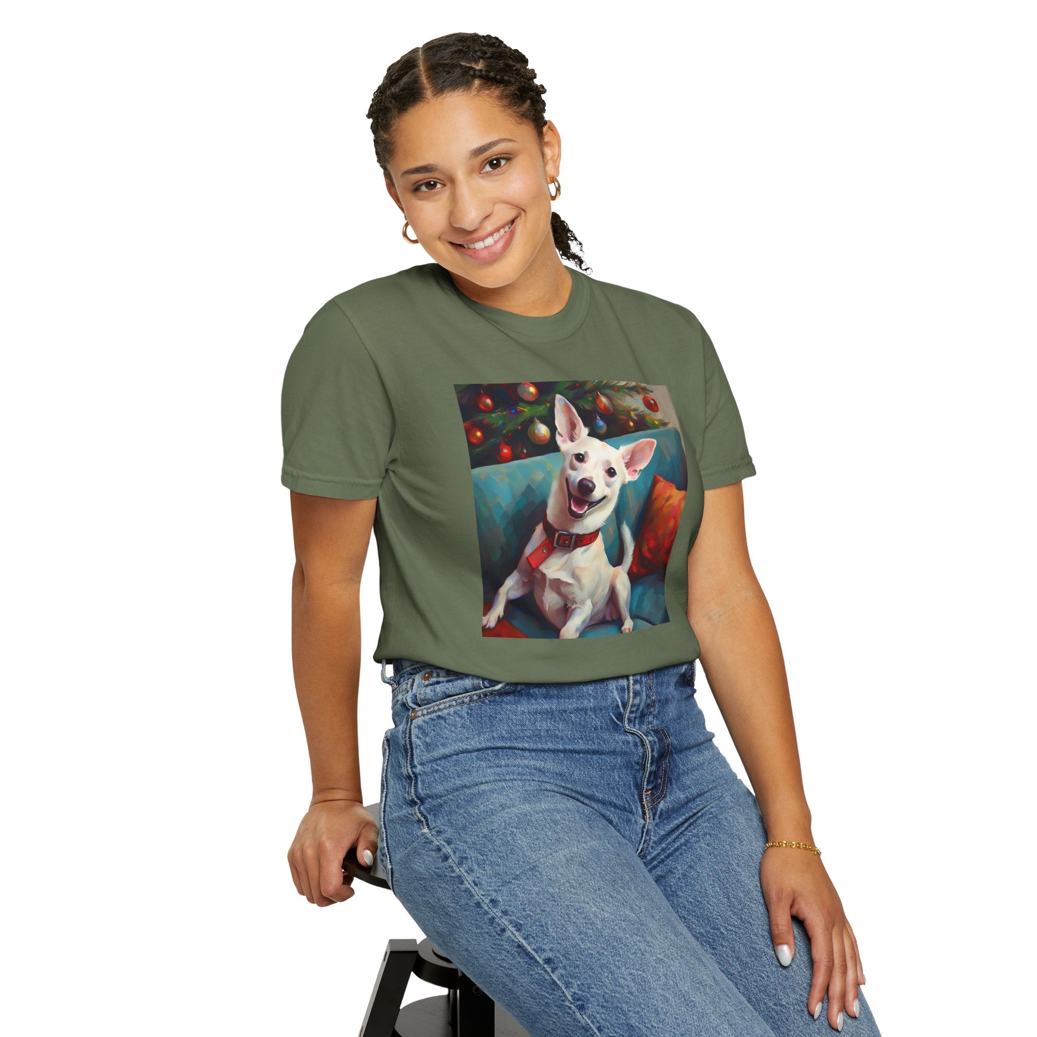 White Corgi Holiday II Unisex Garment-Dyed T-shirt